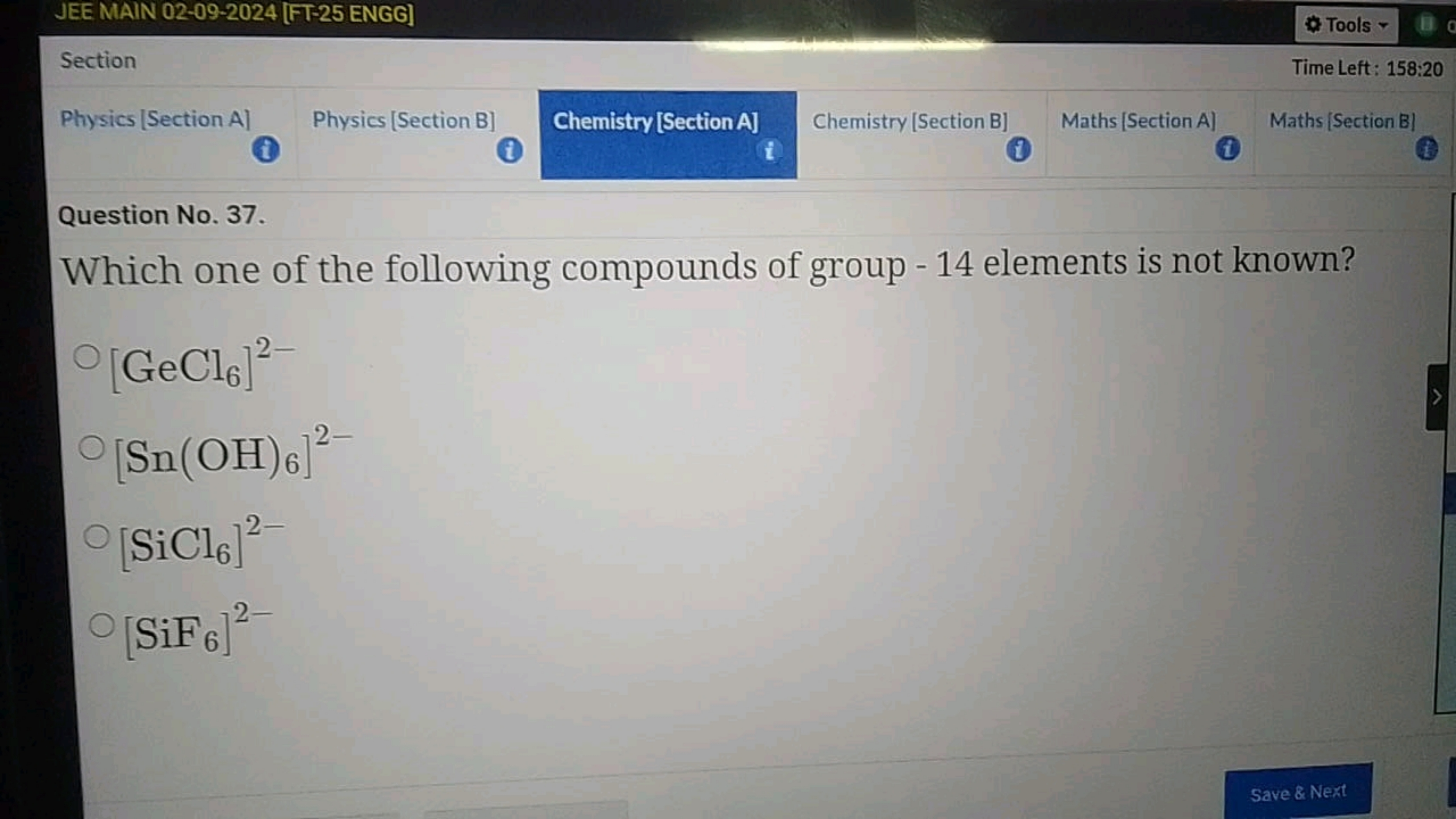 JEE MAIN 02-09-2024 [FT-25 ENGG]
Tools -
Section
Time Left: 158:20
Phy