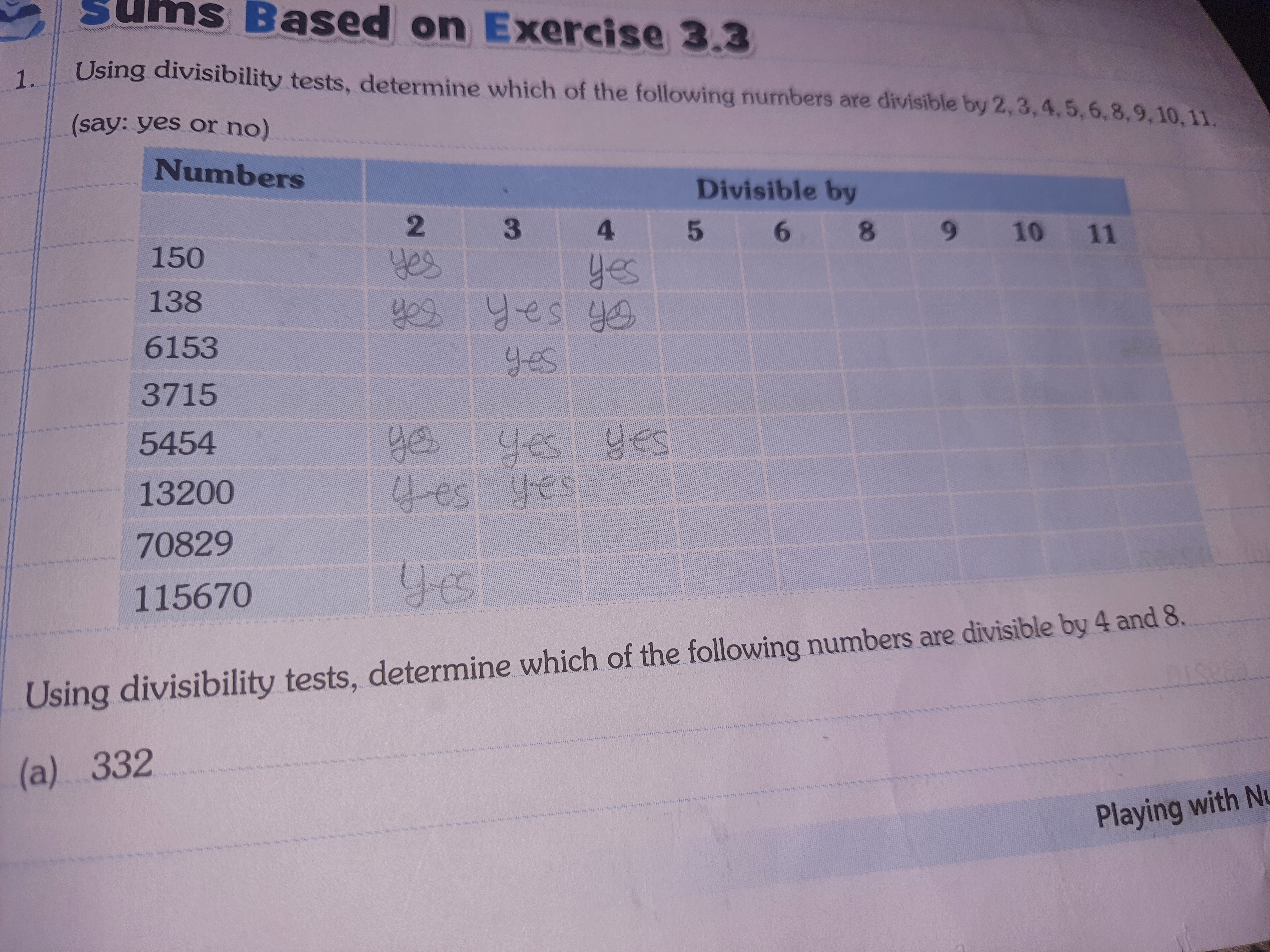 sums Based on Exercise 3.3
1. Using divisibility tests, determine whic