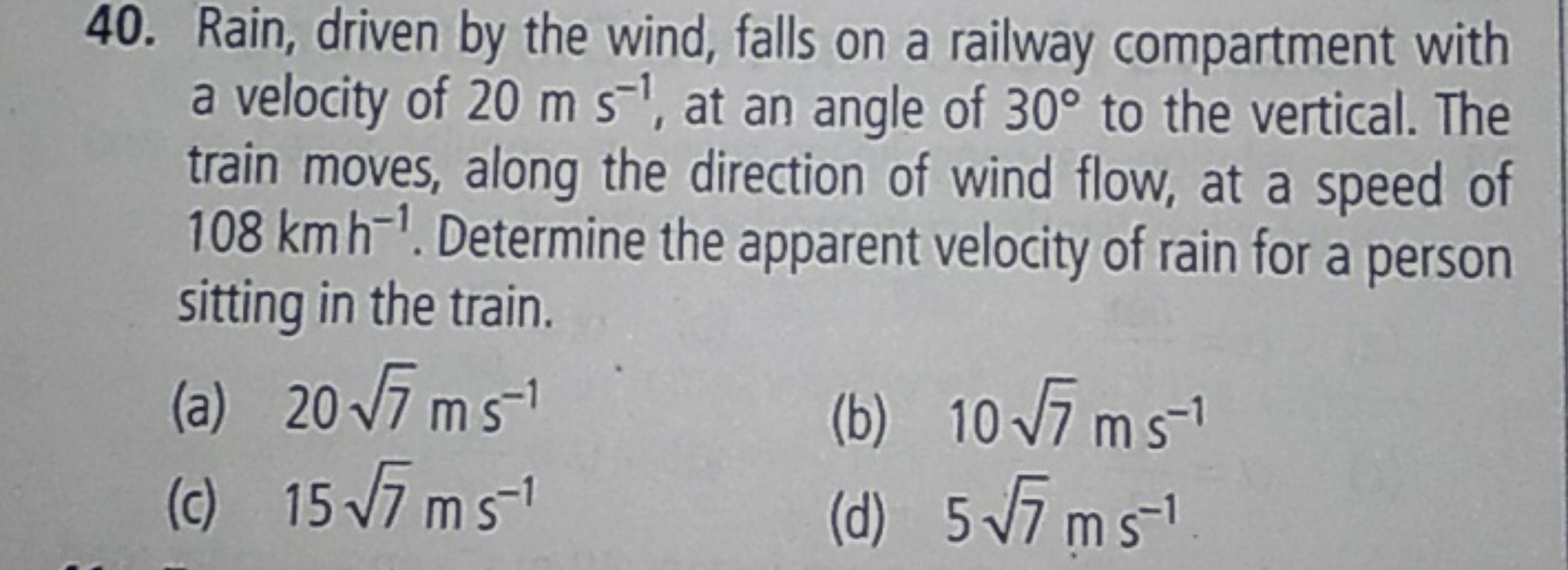 40. Rain, driven by the wind, falls on a railway compartment with a ve