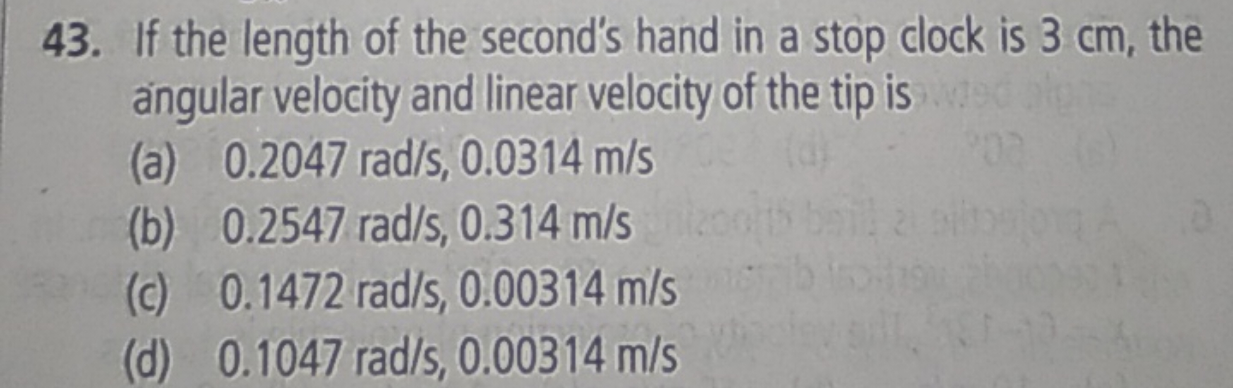 43. If the length of the second's hand in a stop clock is 3 cm , the a