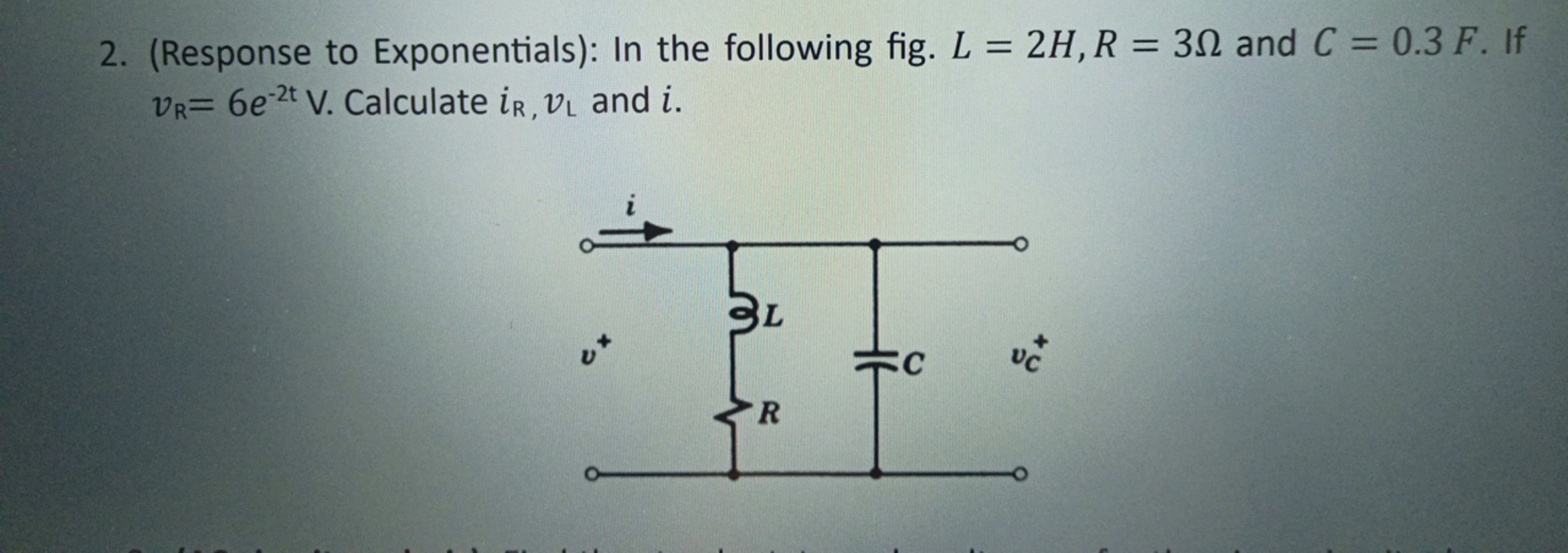 2. (Response to Exponentials): In the following fig. L=2H,R=3Ω and C=0