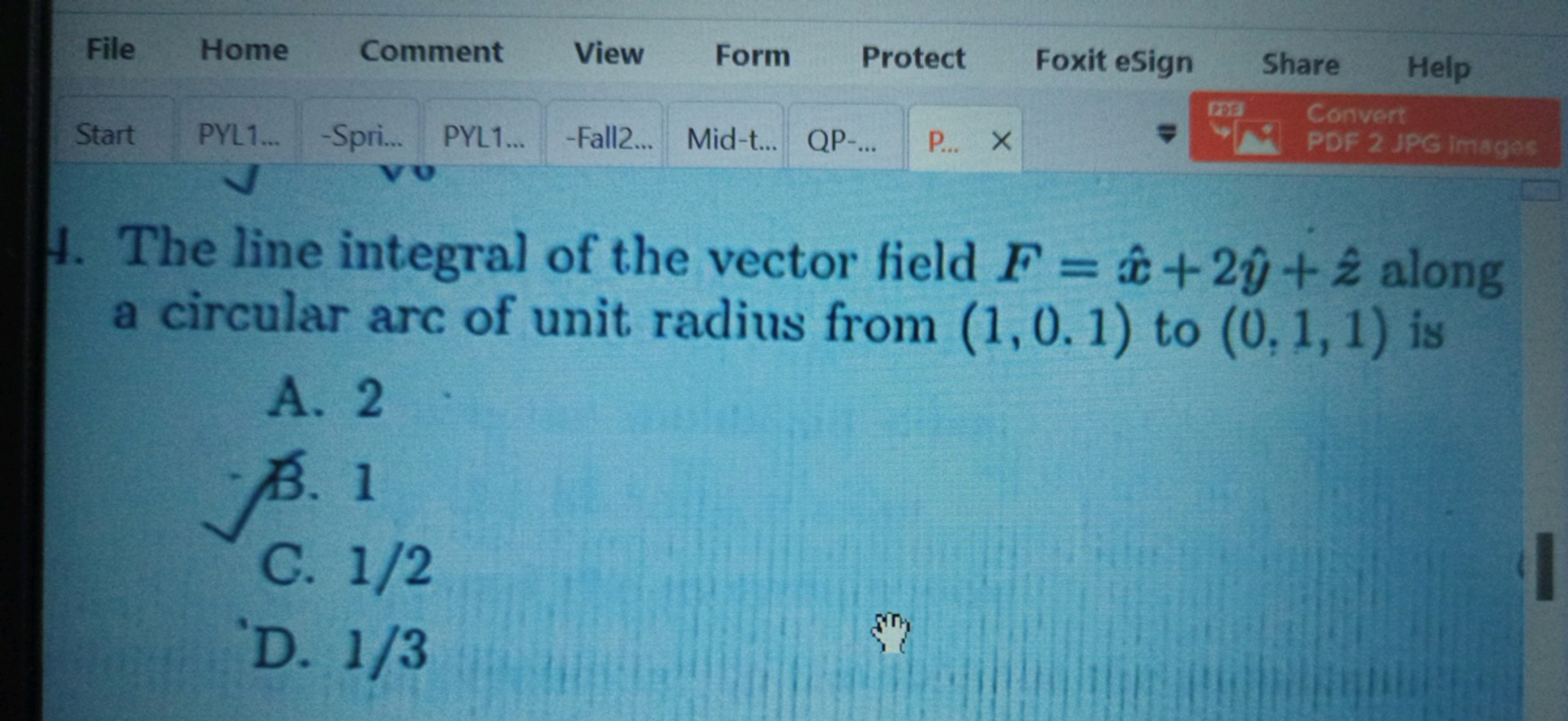 
4. The line integral of the vector field F=x^+2y^​+z^ along a circula