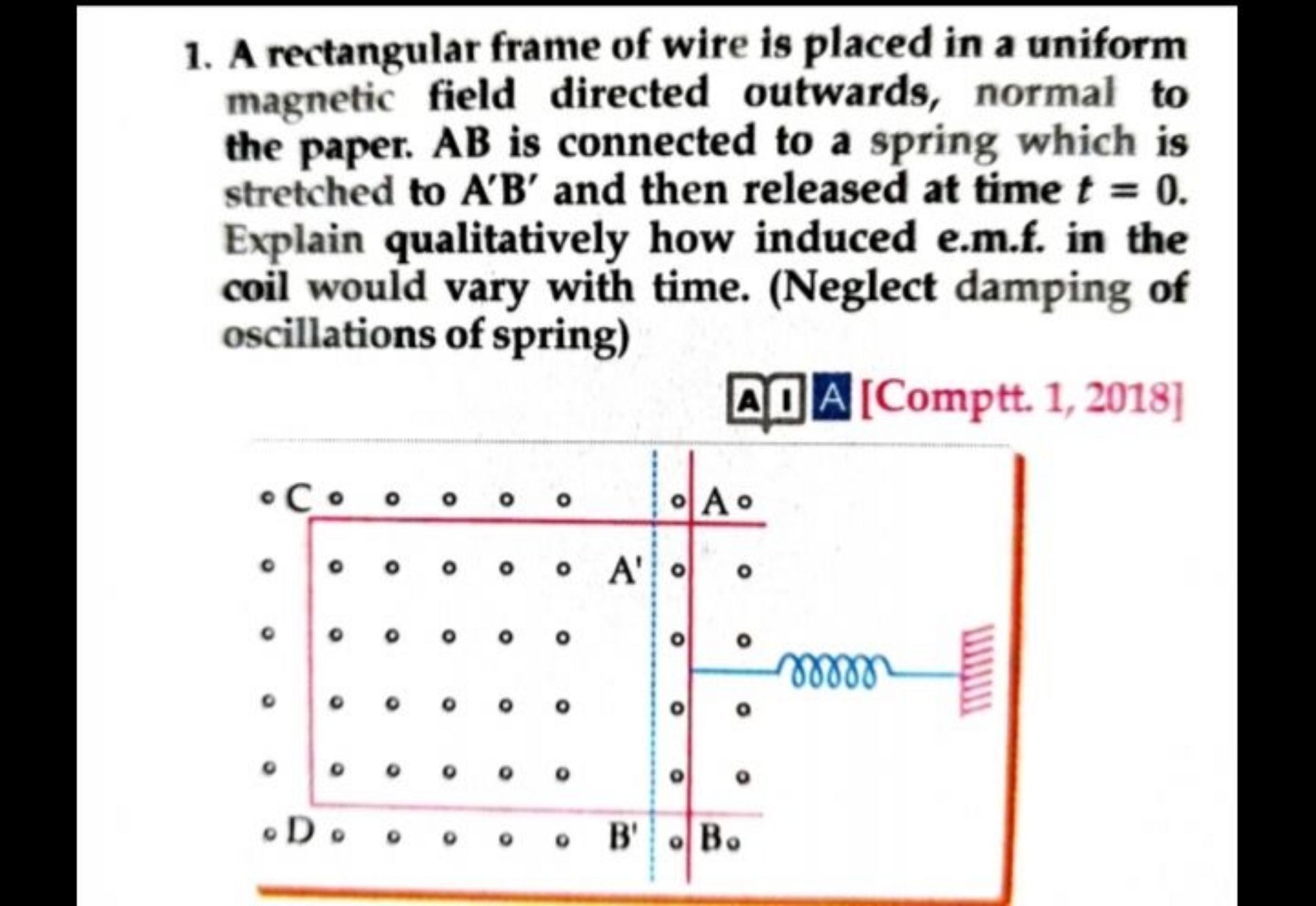 1. A rectangular frame of wire is placed in a uniform magnetic field d