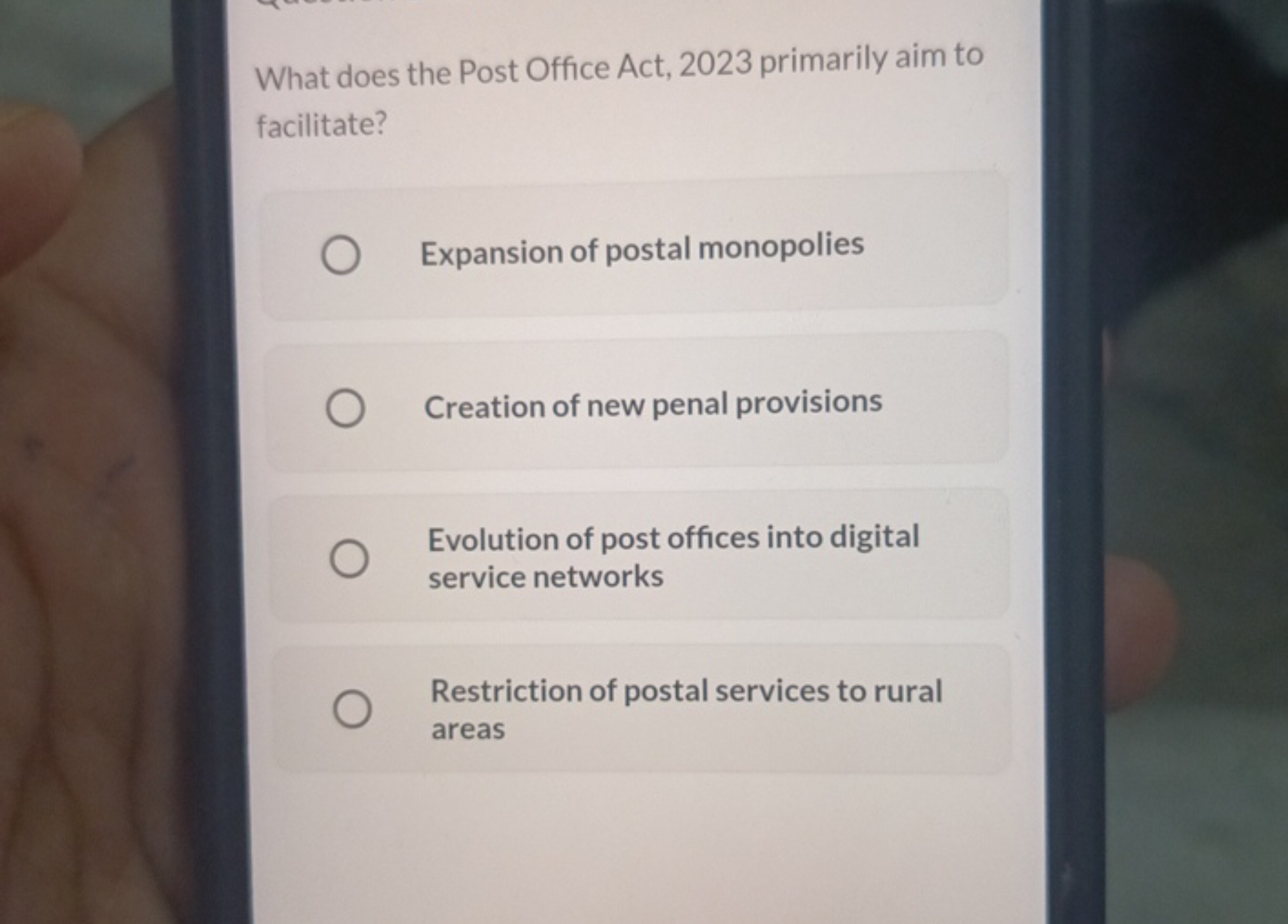 What does the Post Office Act, 2023 primarily aim to facilitate?
Expan