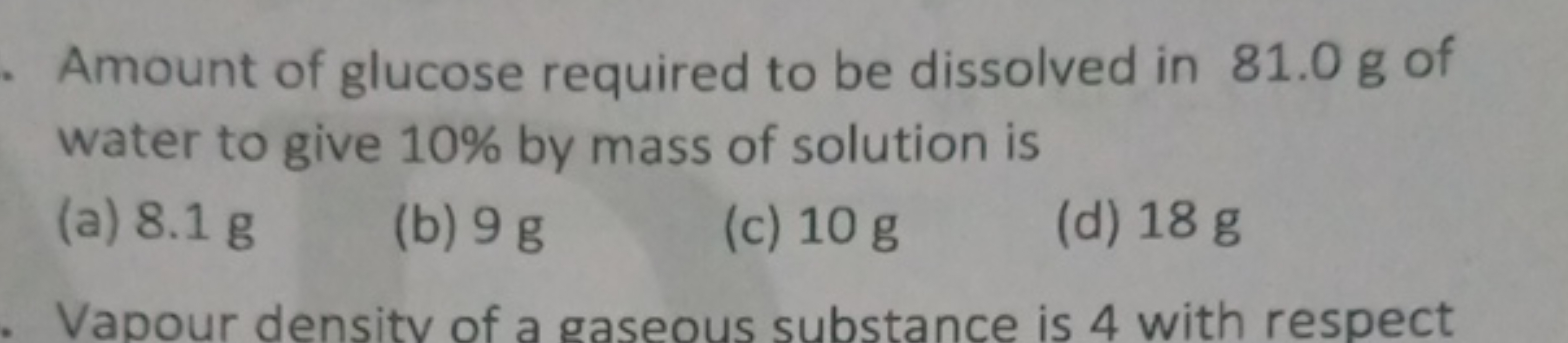 Amount of glucose required to be dissolved in 81.0 g of water to give 