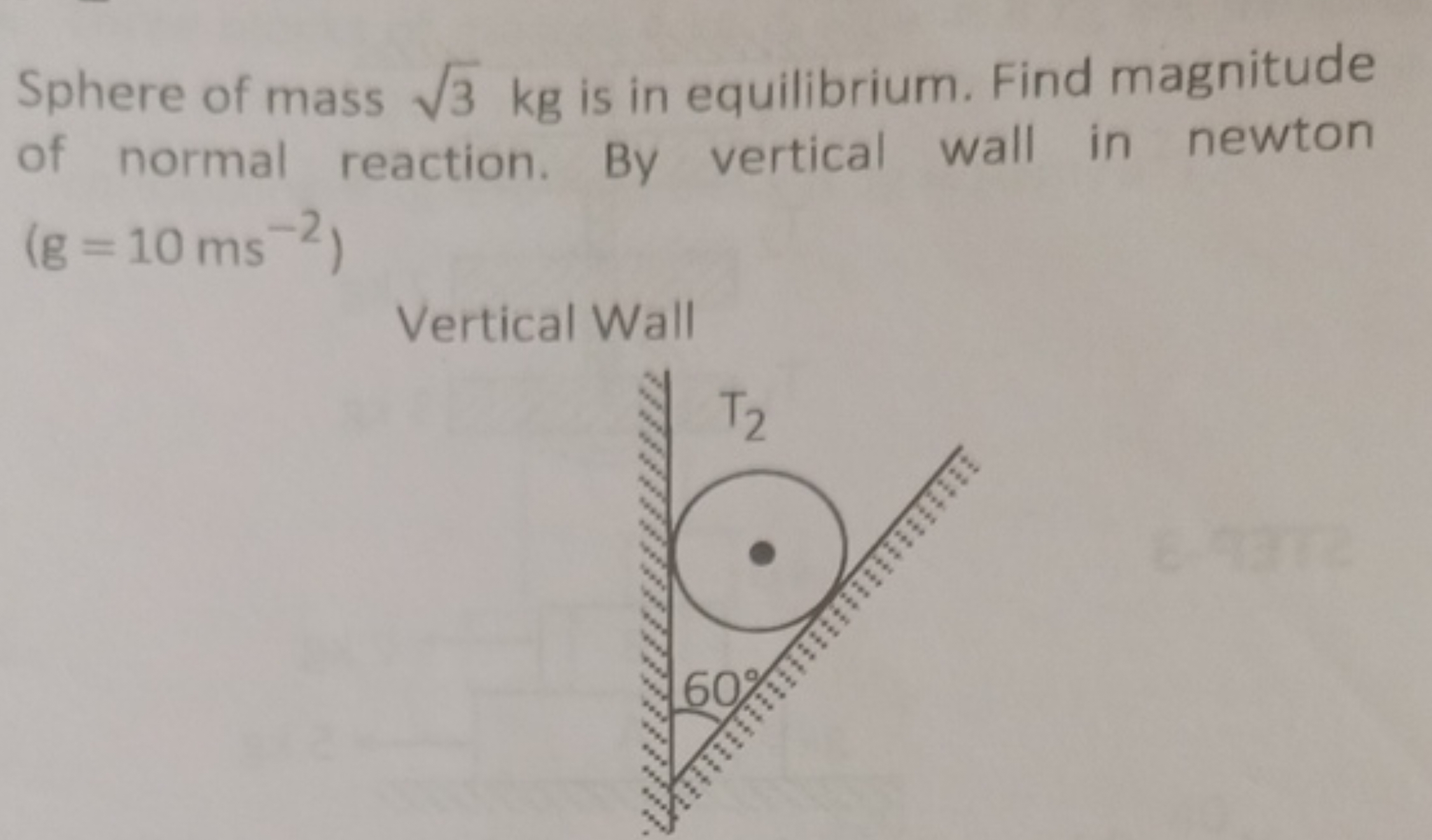 Sphere of mass 3​ kg is in equilibrium. Find magnitude of normal react