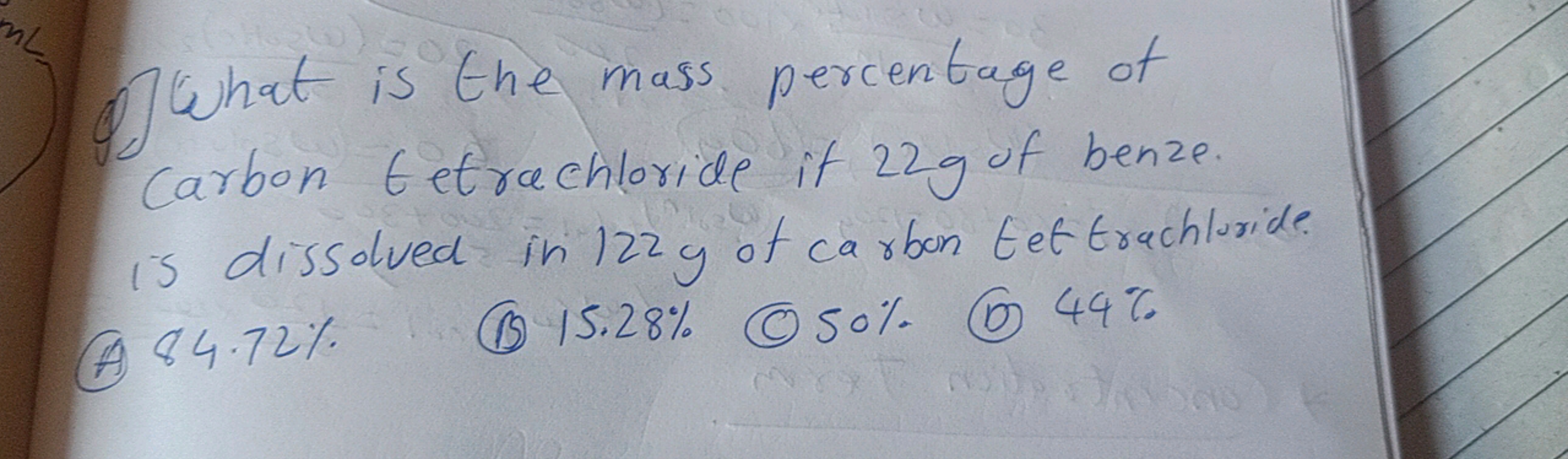 Q] What is the mass percentage of carbon tetrachloride it 22 g of benz