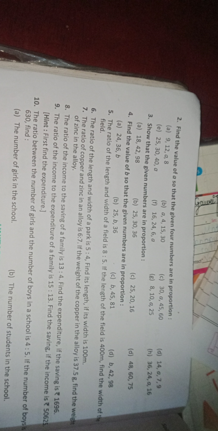 2. Find the value of a so that the given four numbers are in proportio