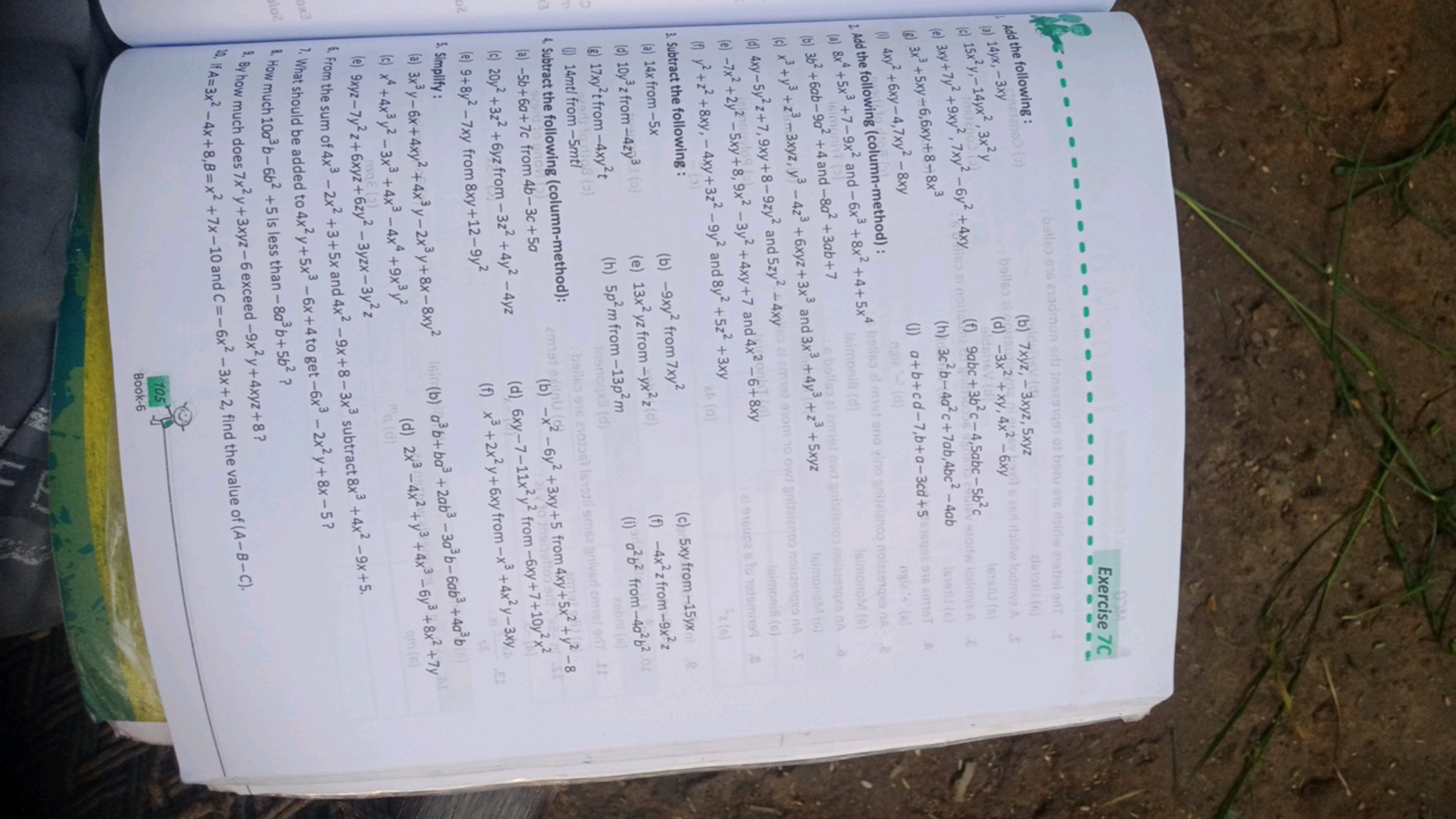 Exercise 7C
3
Add the following:
(a) 14yx, -3xyno (2)
(c) 15x2y,-14yx²