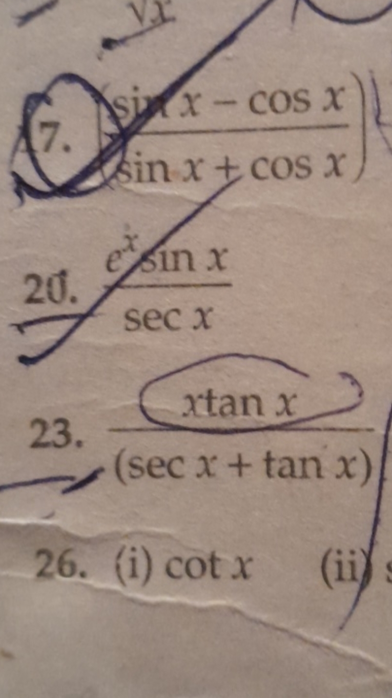 23. 
xtanx
(secx+tanx)
26.
(i) cotx
(ii)