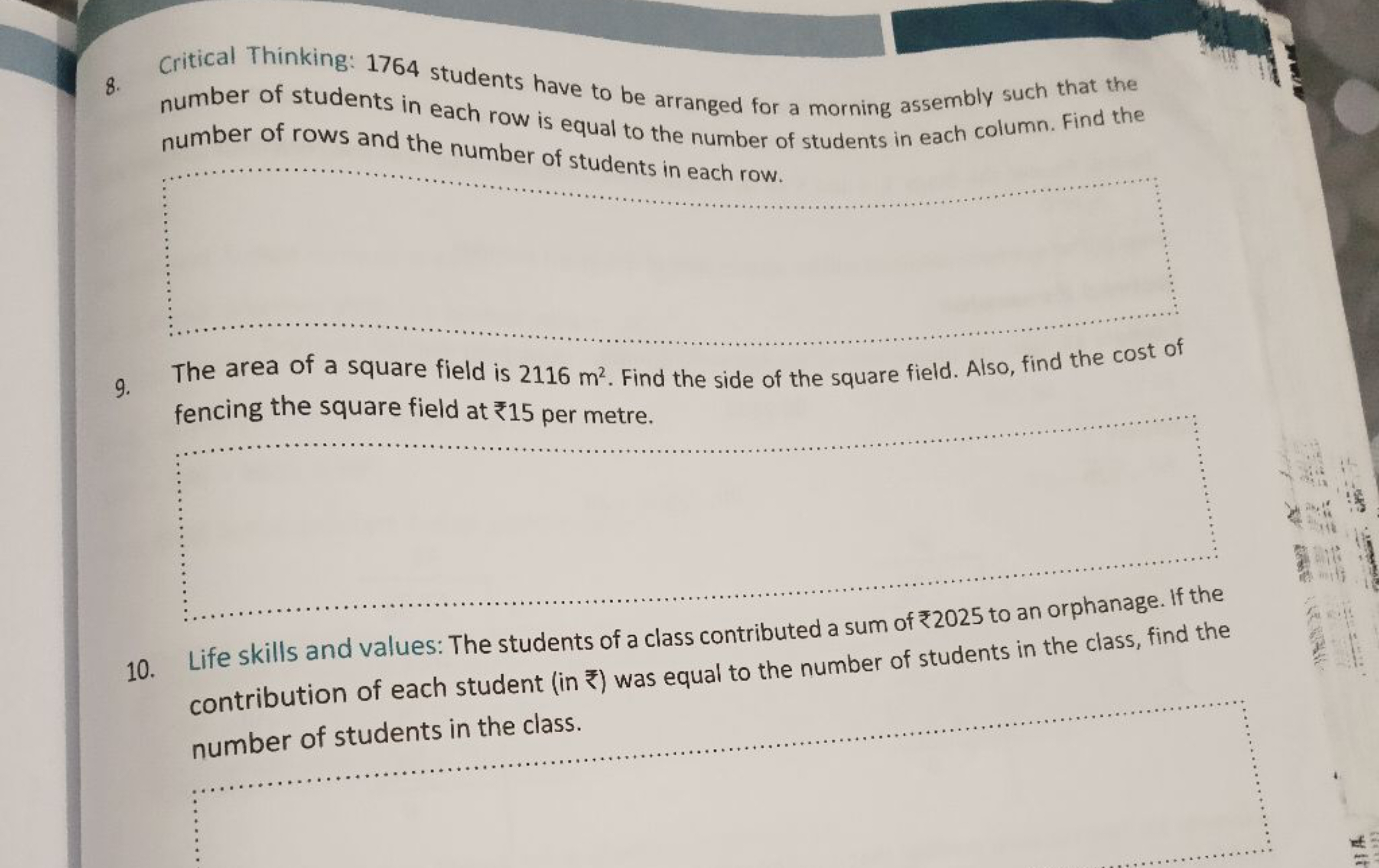 8. Critical Thinking: 1764 students have to be arranged for a morning 