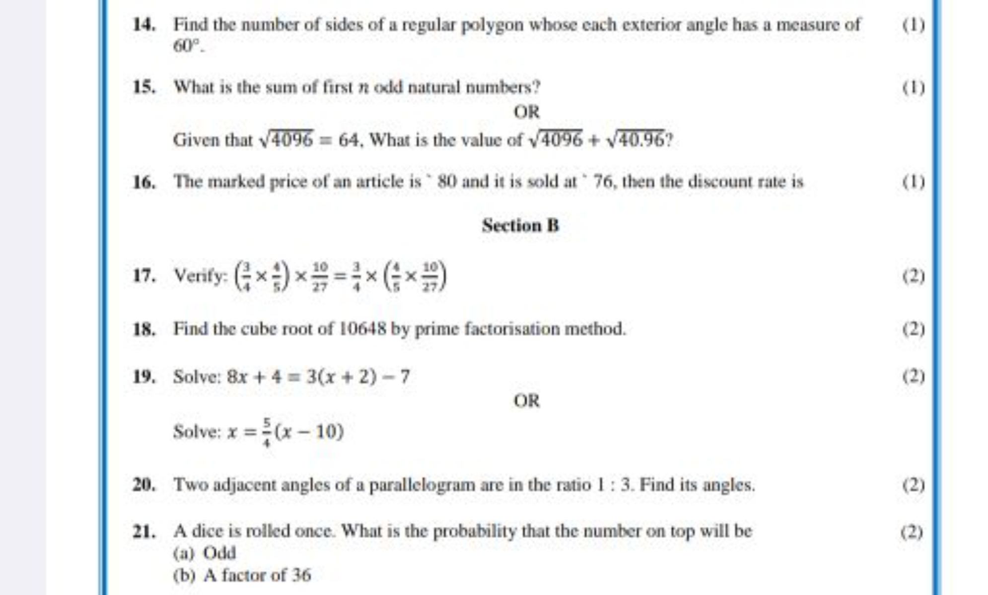 14. Find the number of sides of a regular polygon whose each exterior 