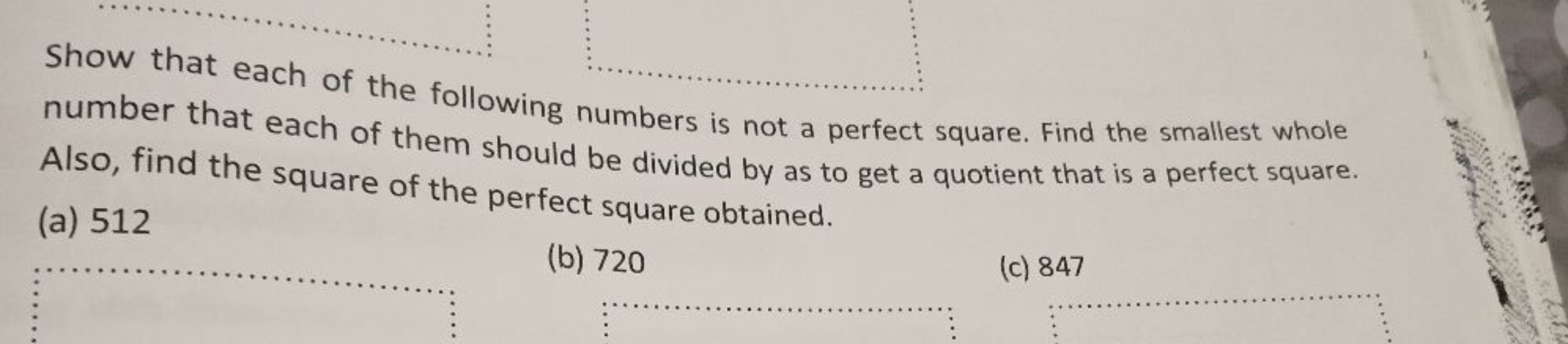 Show that each of the following numbers is not a perfect square. Find 