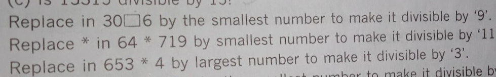 Replace in 30□6 by the smallest number to make it divisible by ' 9 '.
