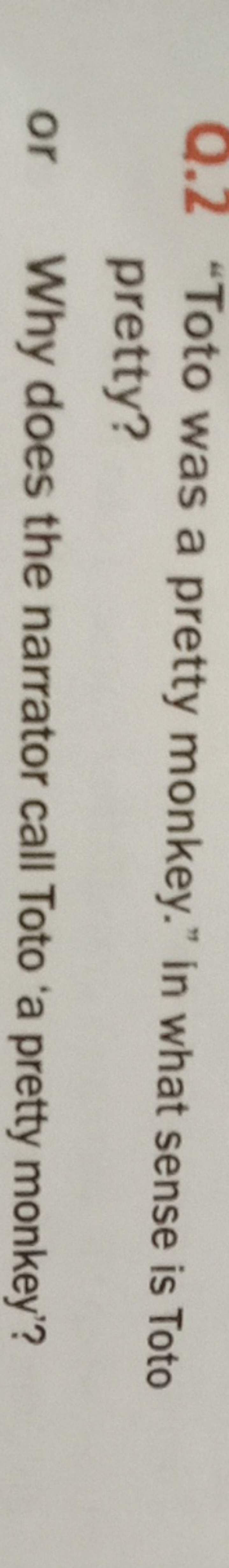 Q. 2 "Toto was a pretty monkey." in what sense is Toto pretty?
or Why 