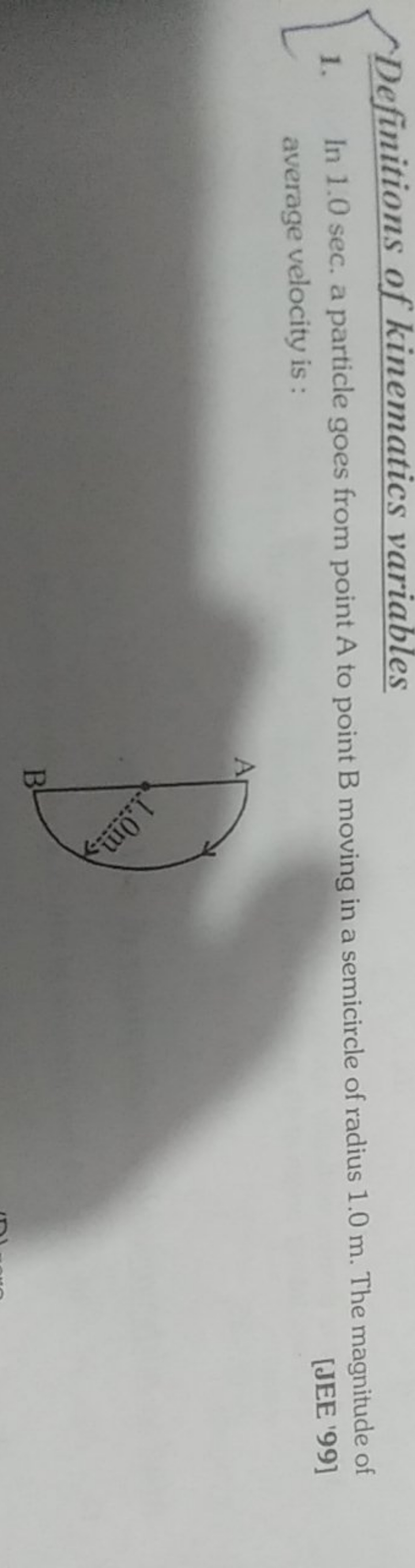 Definitions of kinematics variables
1. In 1.0 sec . a particle goes fr