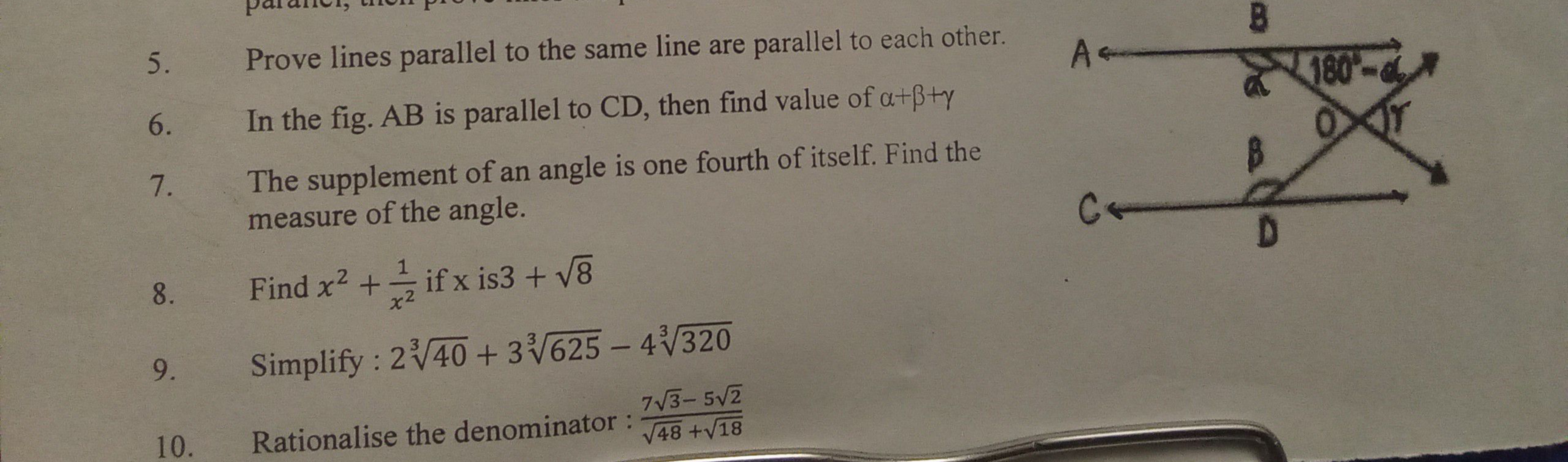 5. Prove lines parallel to the same line are parallel to each other.
6