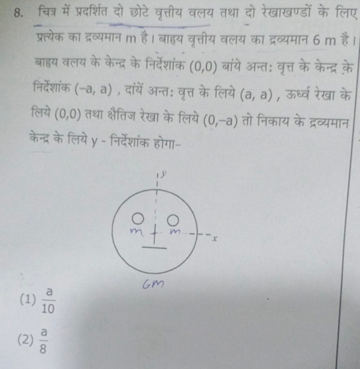 8. चित्र में प्रदर्शित दो छोटे वृत्तीय वलय तथा दो रेखाखण्डों के लिए प्