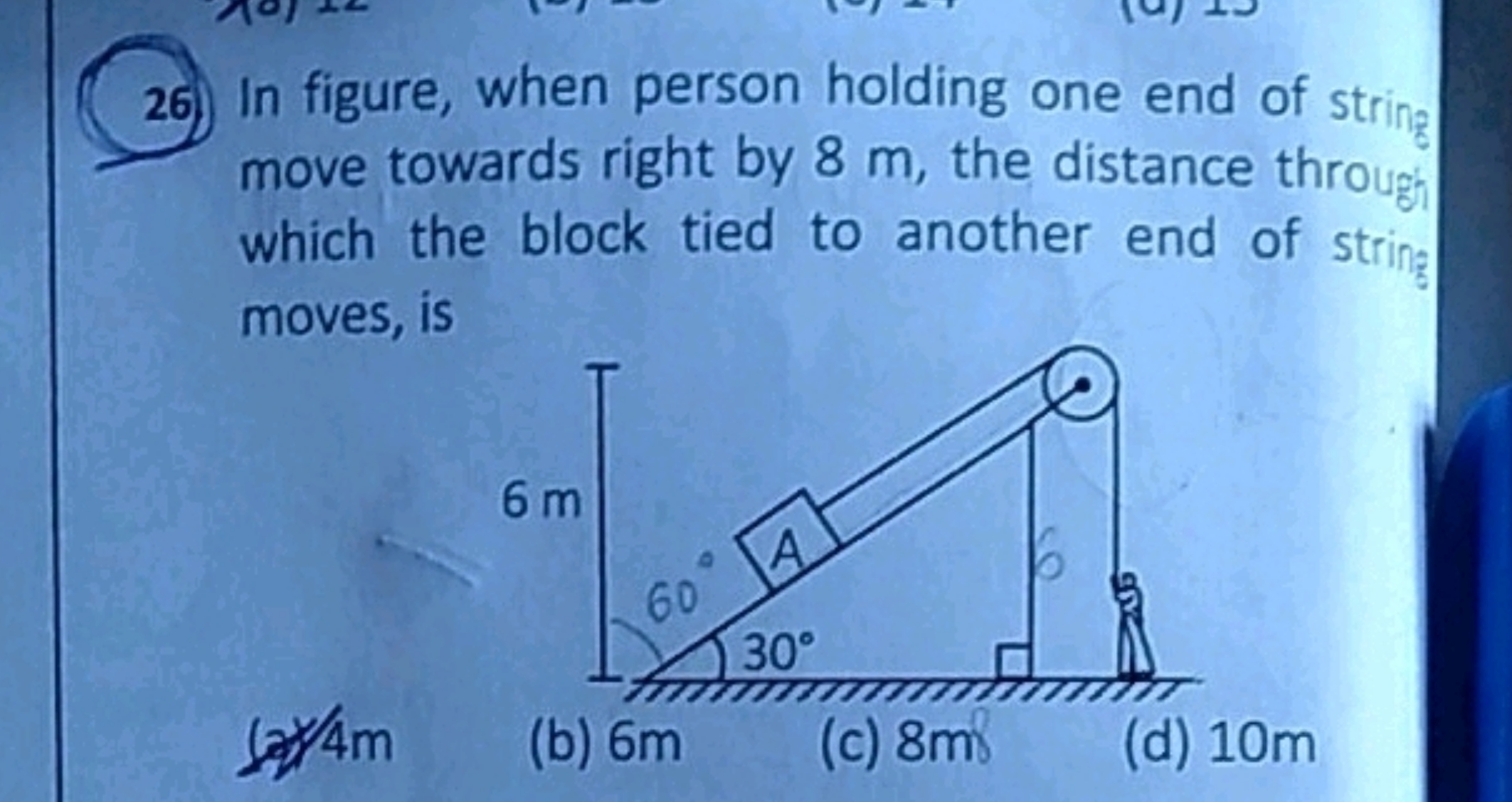 26. In figure, when person holding one end of string move towards righ