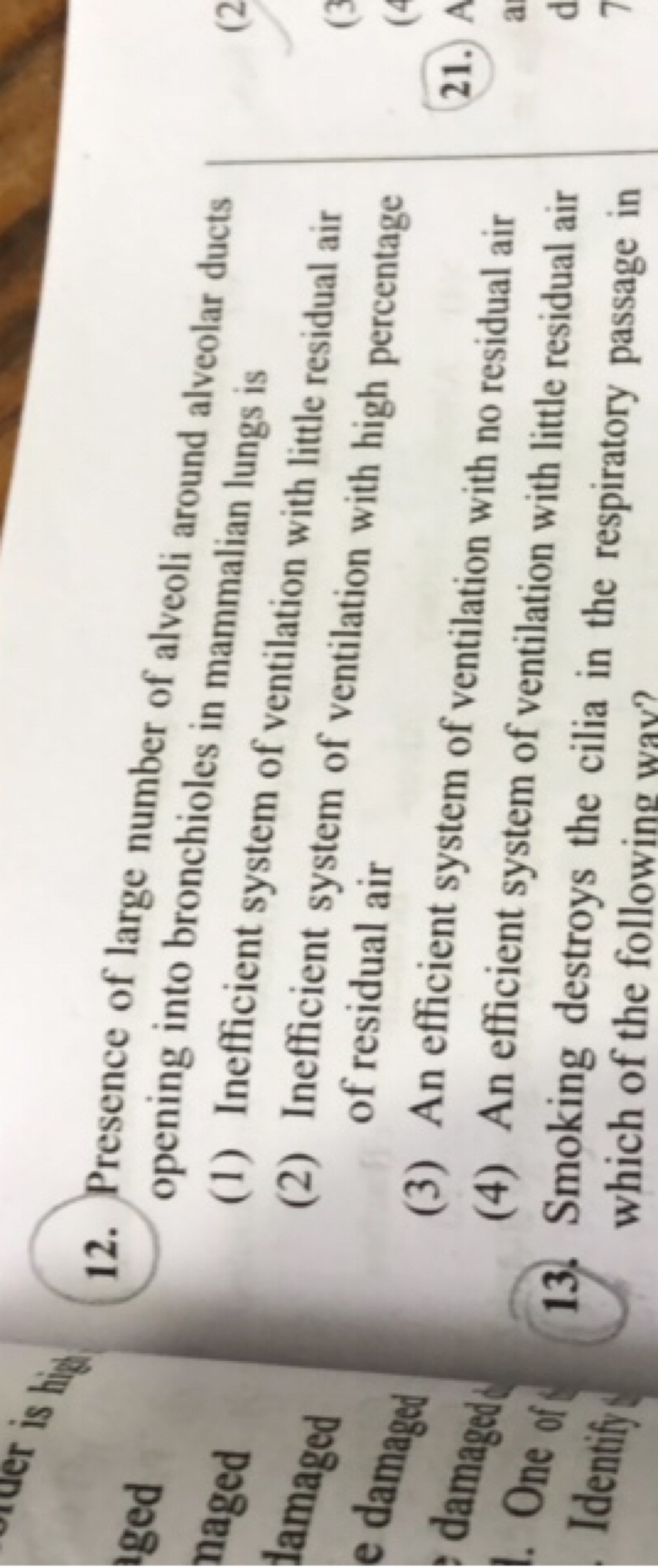 12. Presence of large number of alveoli around alveolar ducts opening 