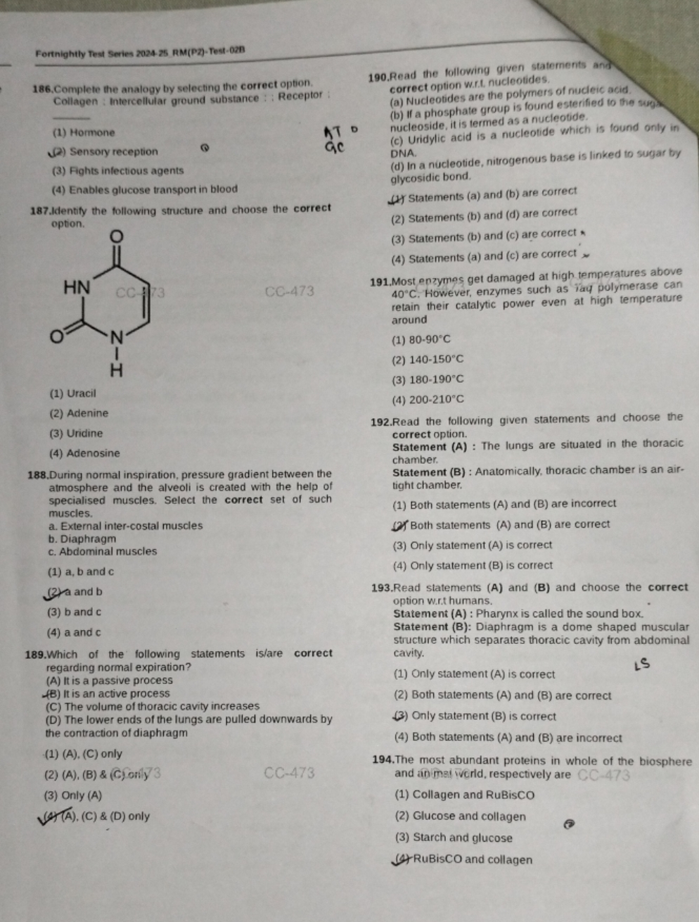 Fortnightly Test Series 2024-25 RM(P2)-Test-028
186. Complete the anal