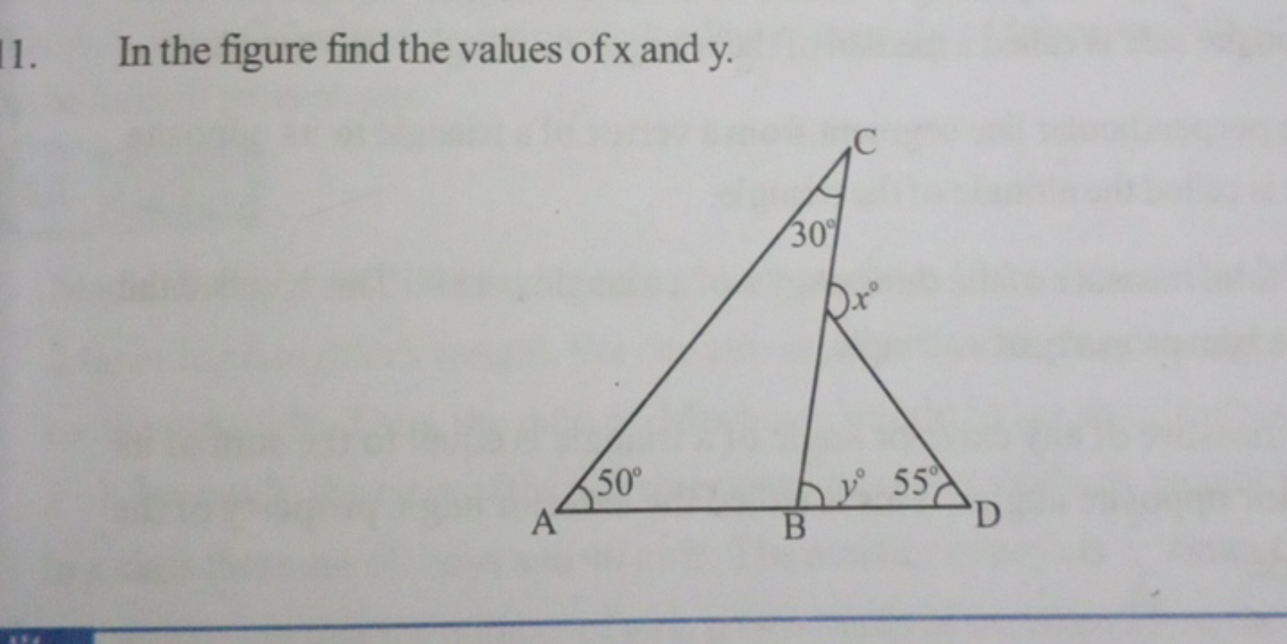 1. In the figure find the values of x and y.