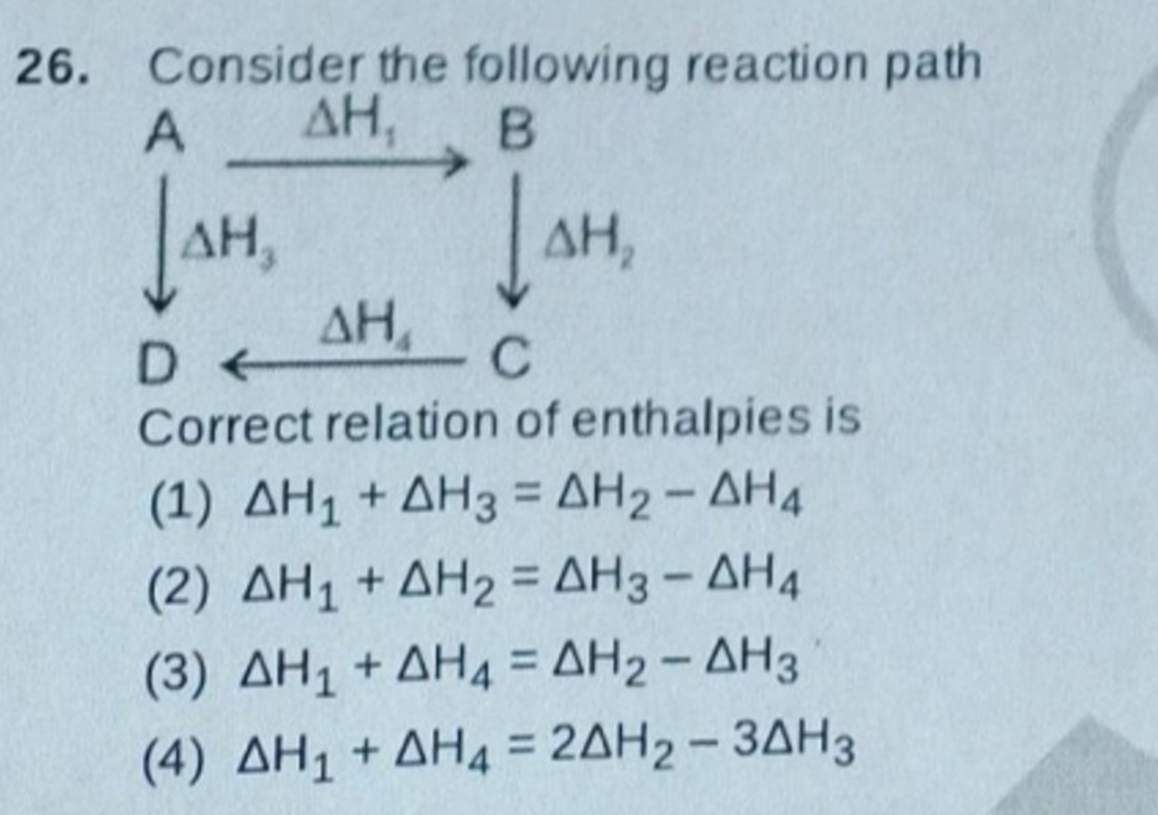 26. Consider the following reaction path
Correct relation of enthalpie