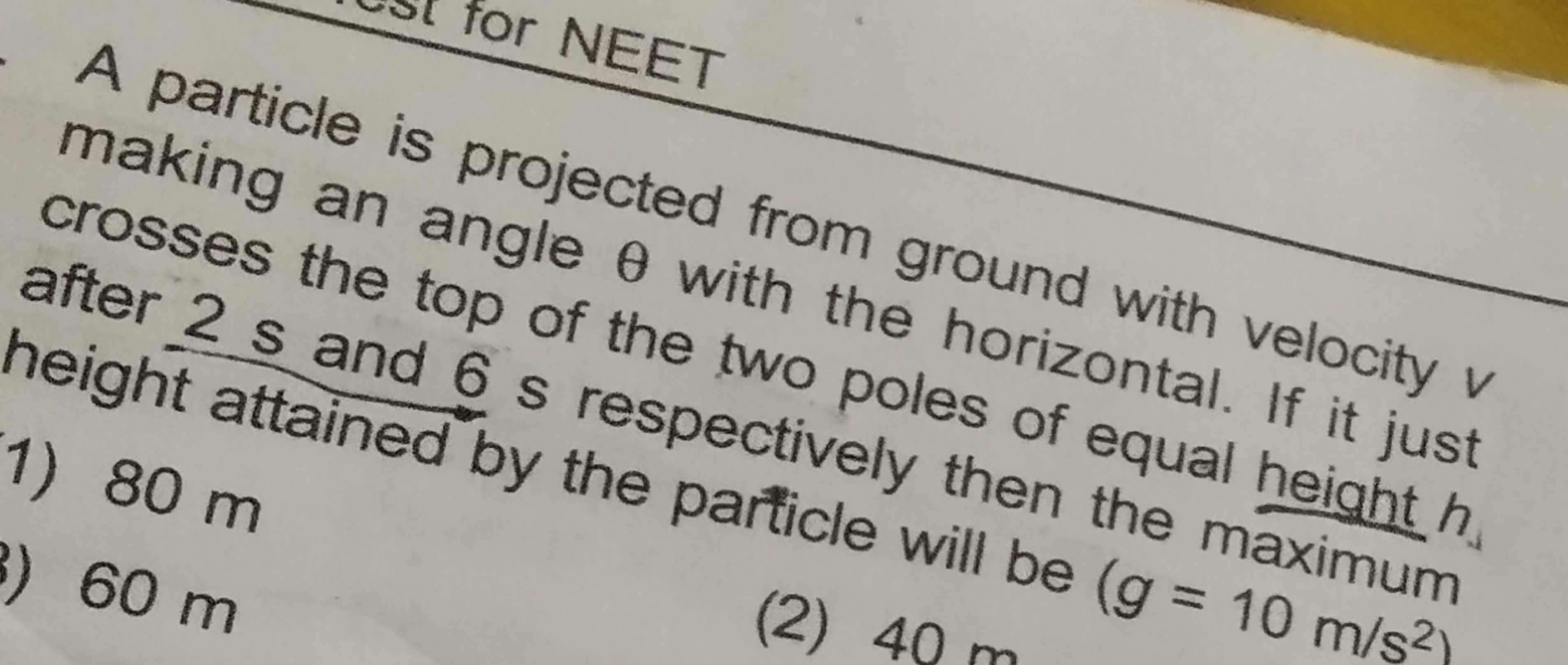 For NEET
making a projected from ground with velocity v crosses the to