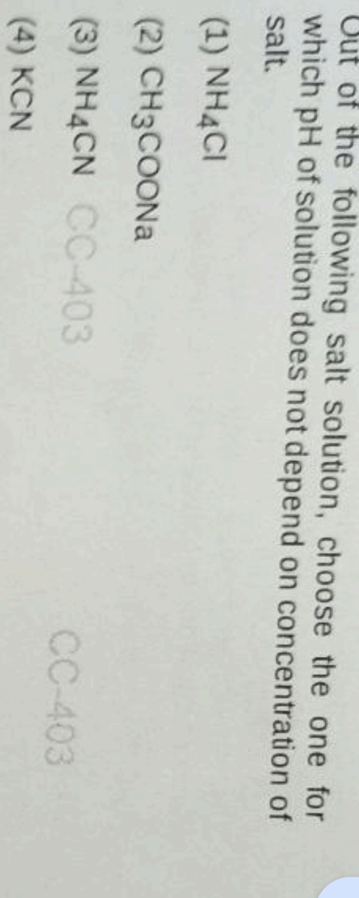 Out of the following salt solution, choose the one for which pH of sol