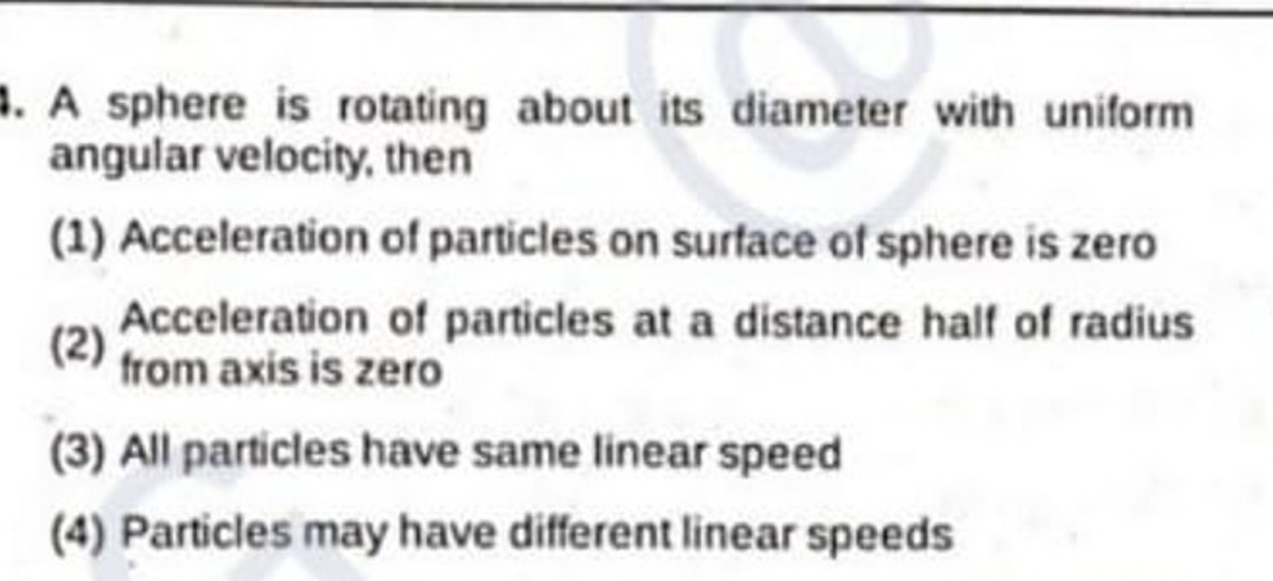 A sphere is rotating about its diameter with uniform angular velocity,