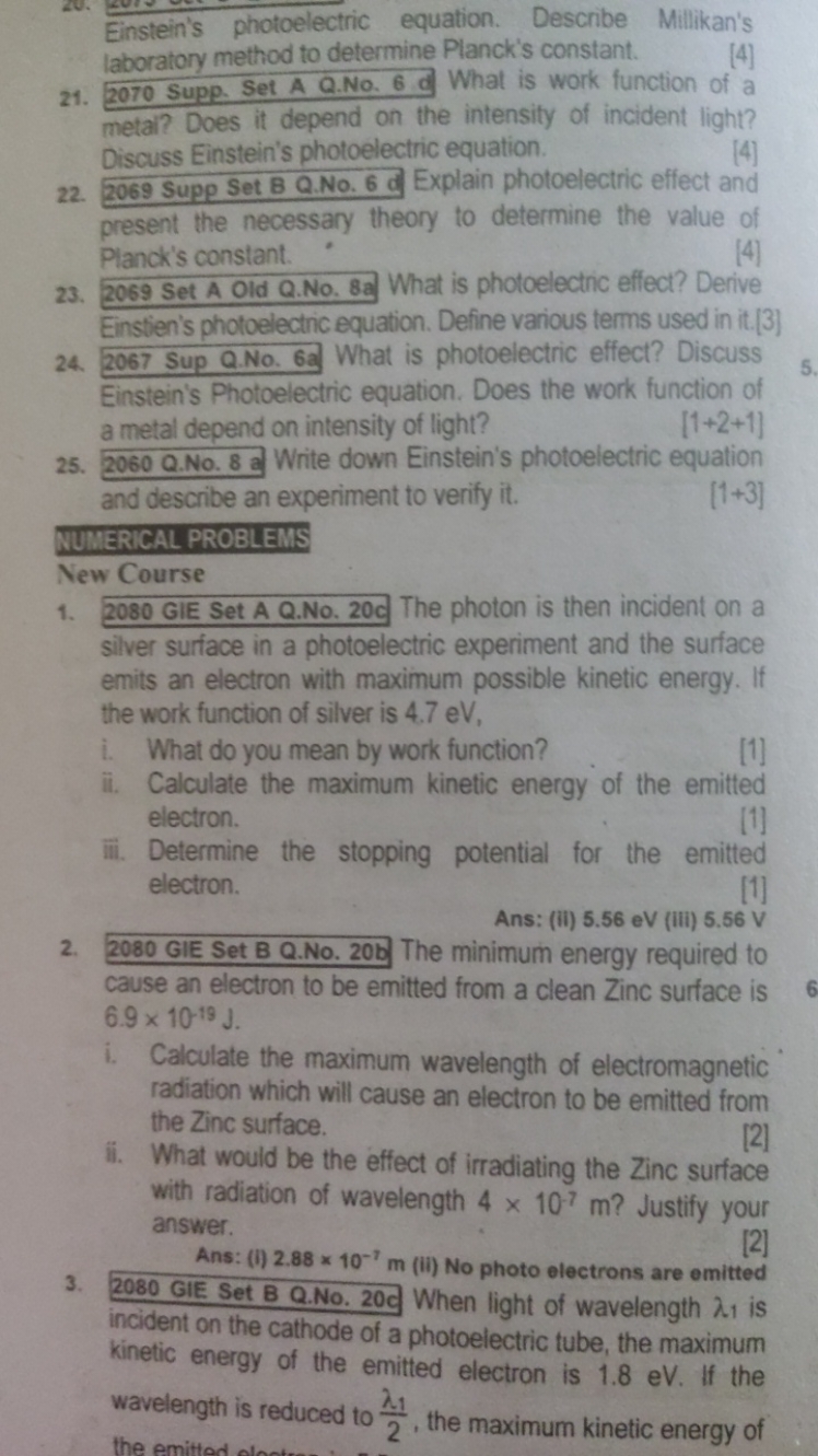 Einstein's photoelectric equation. Describe Millikan's laboratory meth