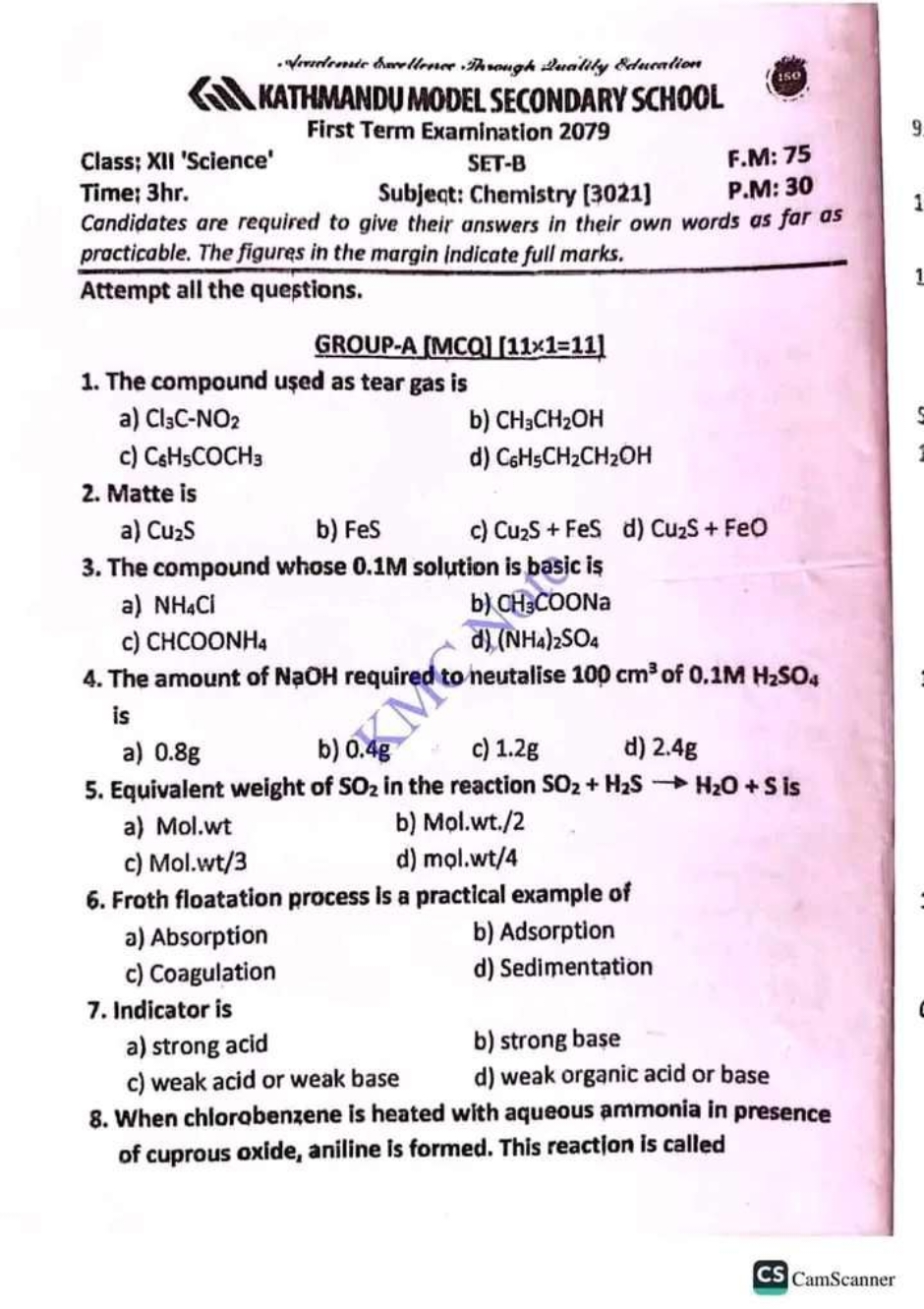 
KATHMANDU MODEL SECONDARY SCHOOL
First Term Examination 2079
Class: X