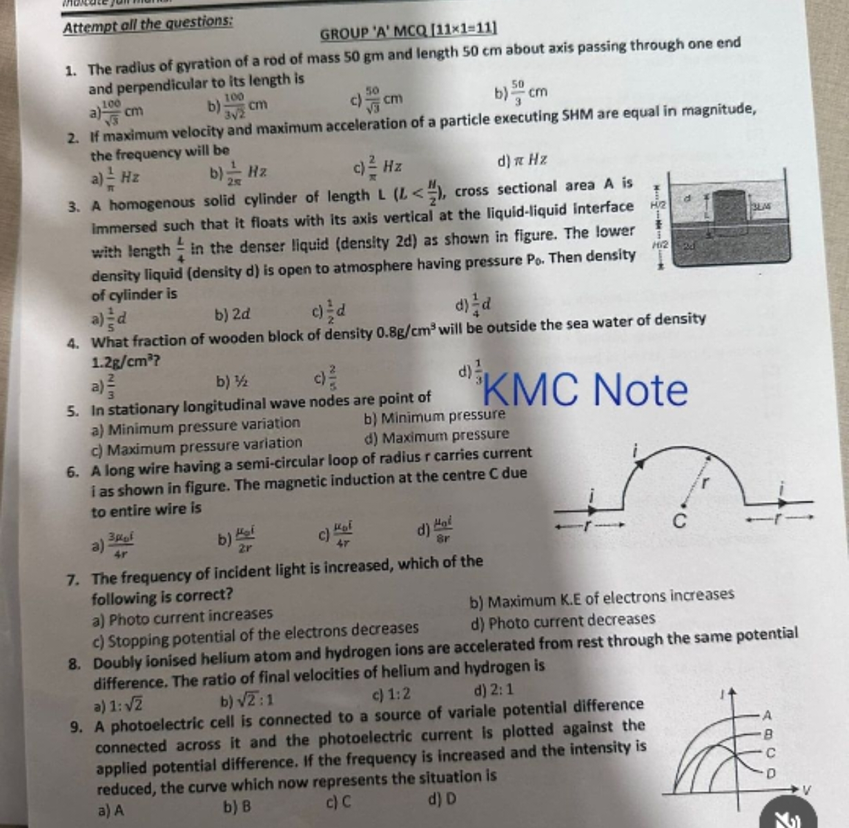 Attempt all the questions:
GROUP 'A' MCQ [11×1=11]
1. The radius of gy