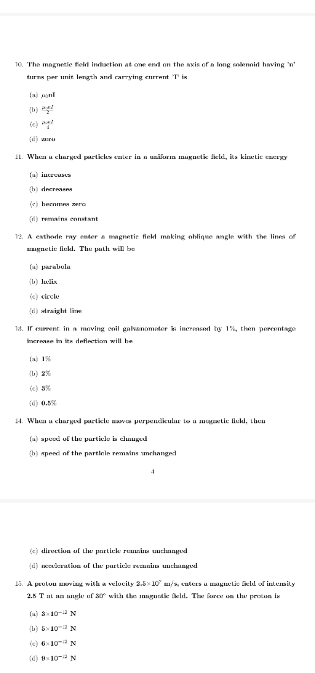 10. The magnetic field induction at one end on the axis of a long sole