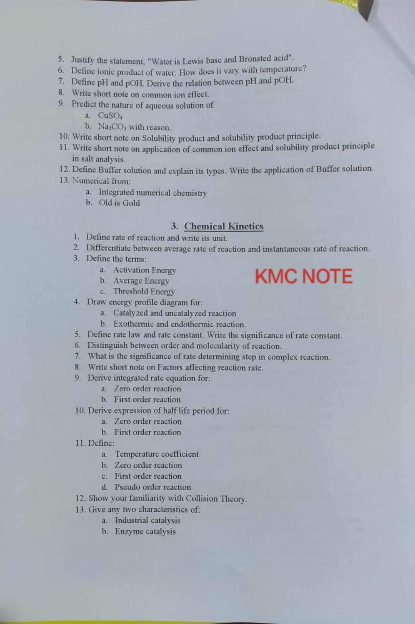 5. Justify the statement, "Water is Lewis base and Bronsted acid".
6. 