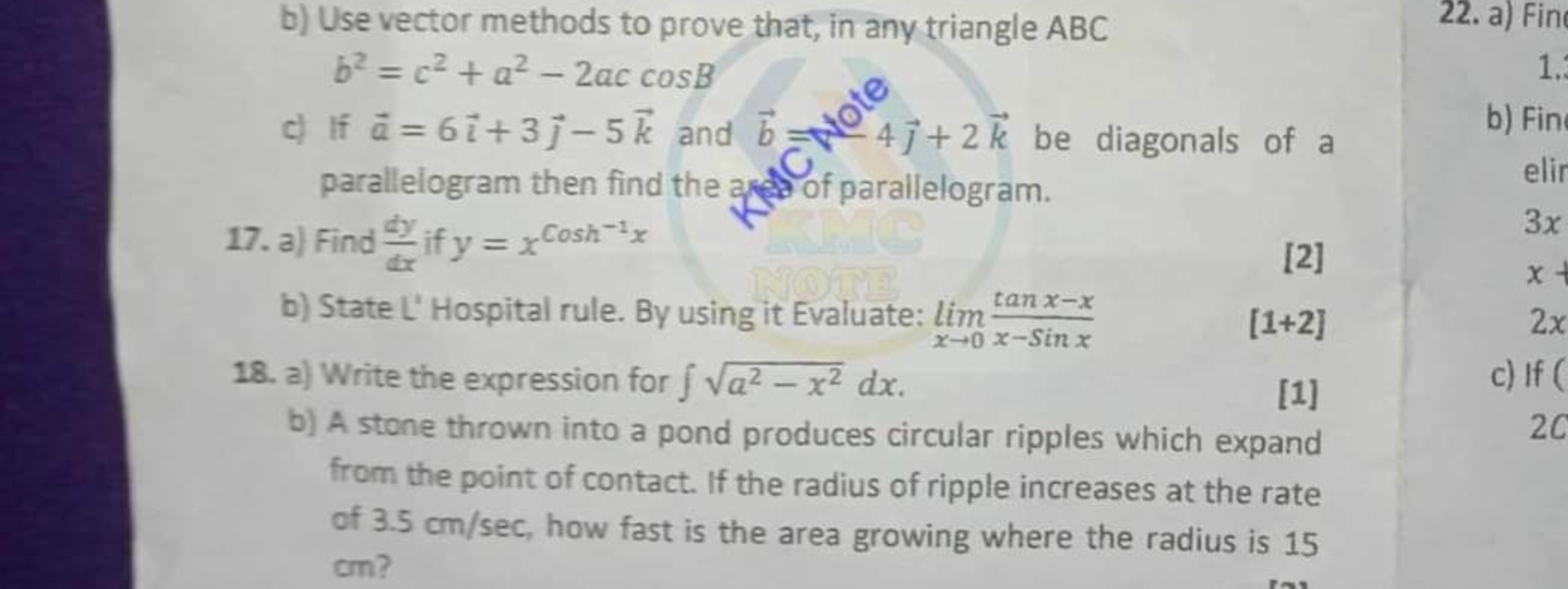 b) Use vector methods to prove that, in any triangle ABC
b2=c2+a2−2acc