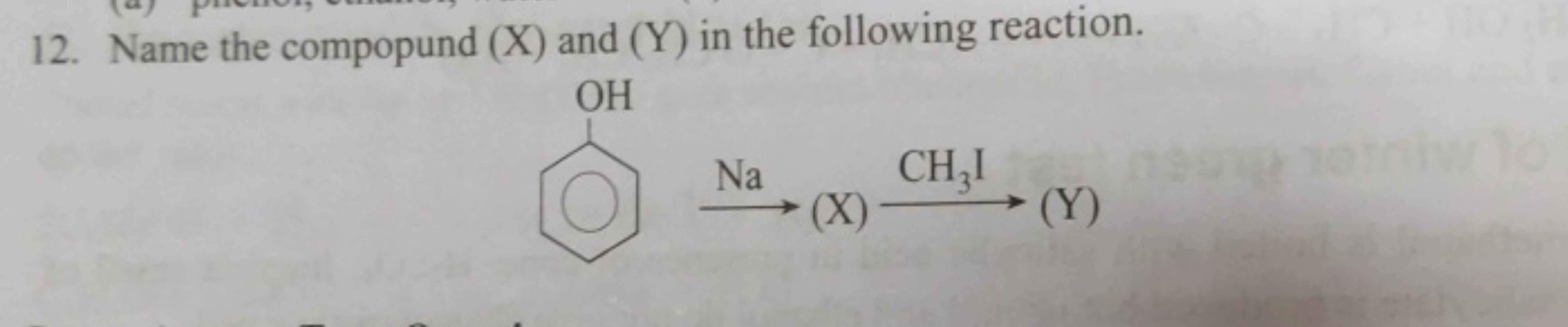 12. Name the compopund (X) and (Y) in the following reaction.
Na​(X)CH