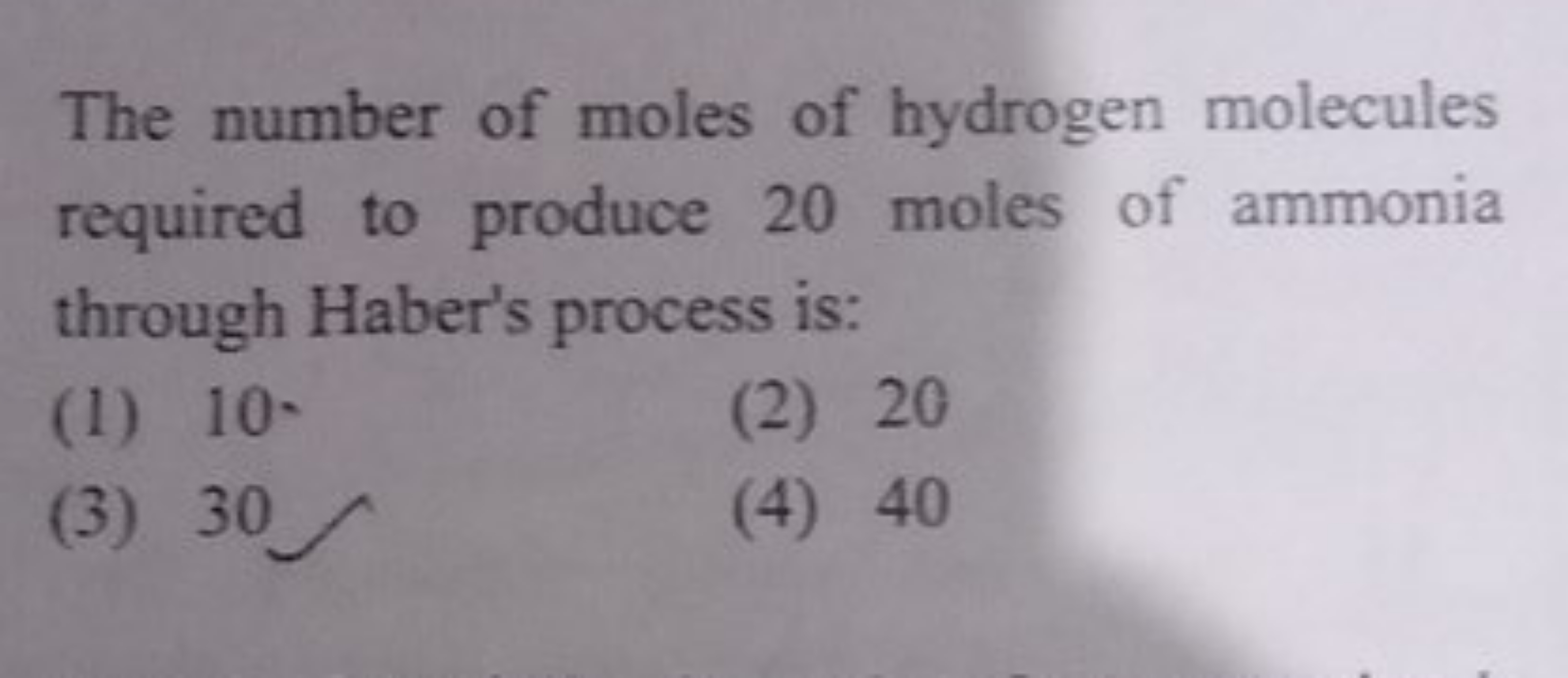 The number of moles of hydrogen molecules required to produce 20 moles