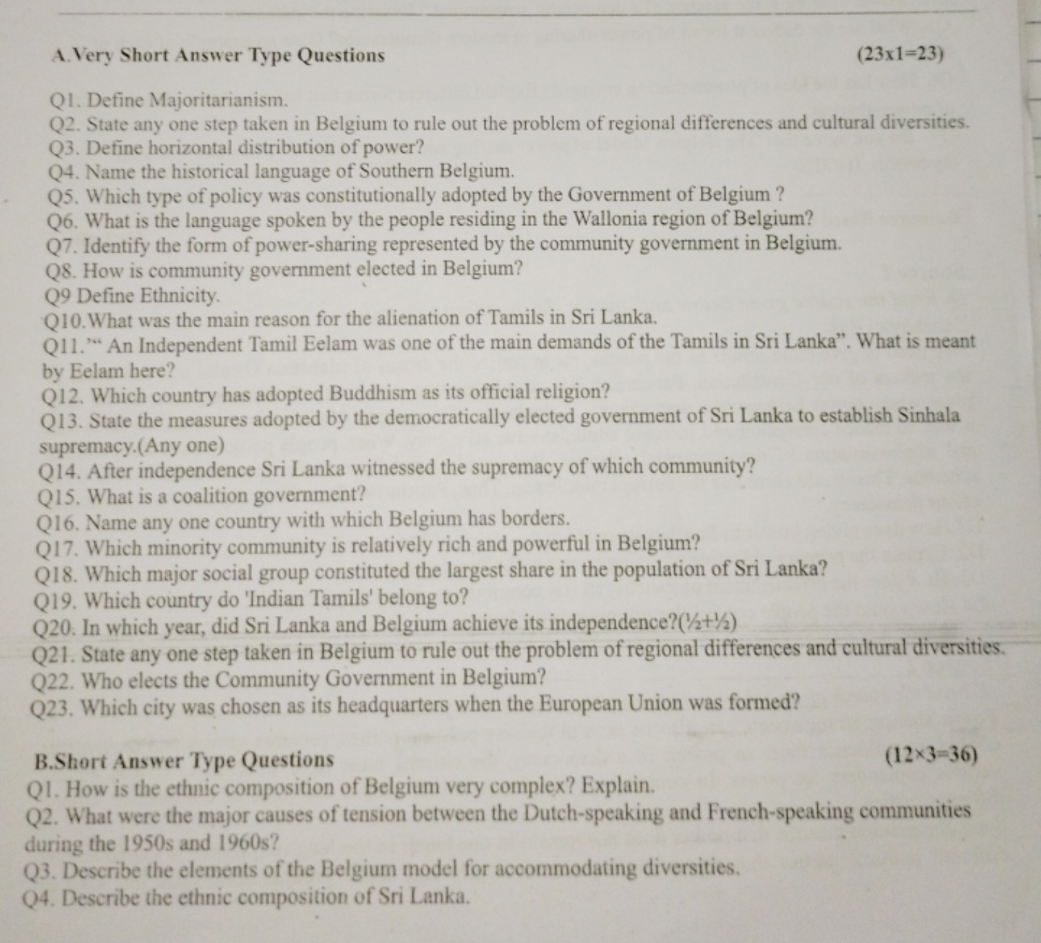 A. Very Short Answer Type Questions
(23×1=23)
Q1. Define Majoritariani