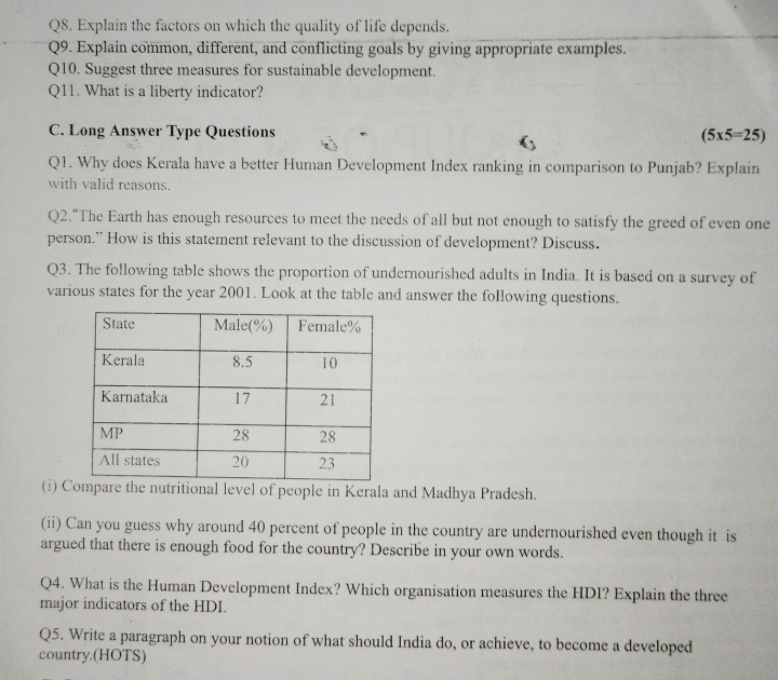 Q8. Explain the factors on which the quality of life depends.
Q9. Expl