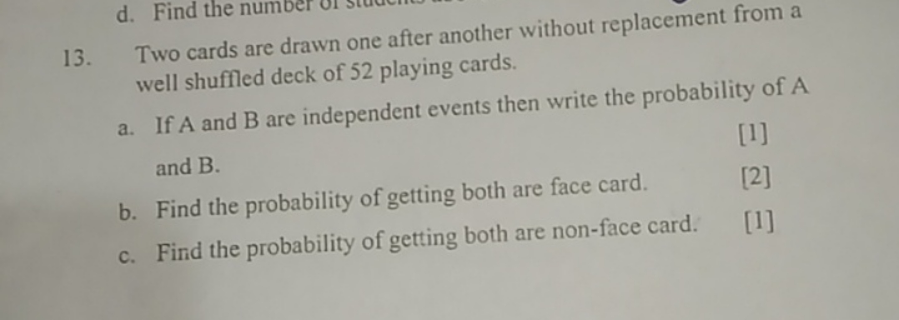 13. Two cards are drawn one after another without replacement from a w