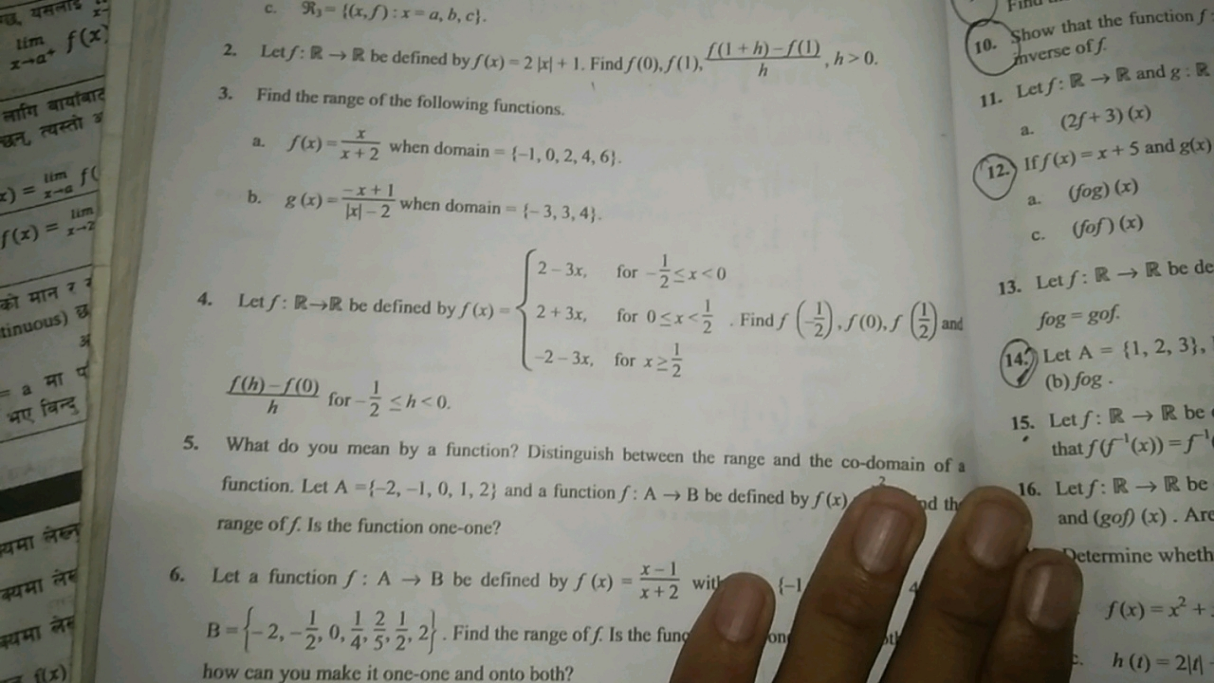 c. R3​={(x,f):x=a,b,c}.
2. Let f:R→R be defined by f(x)=2∣x∣+1. Find f