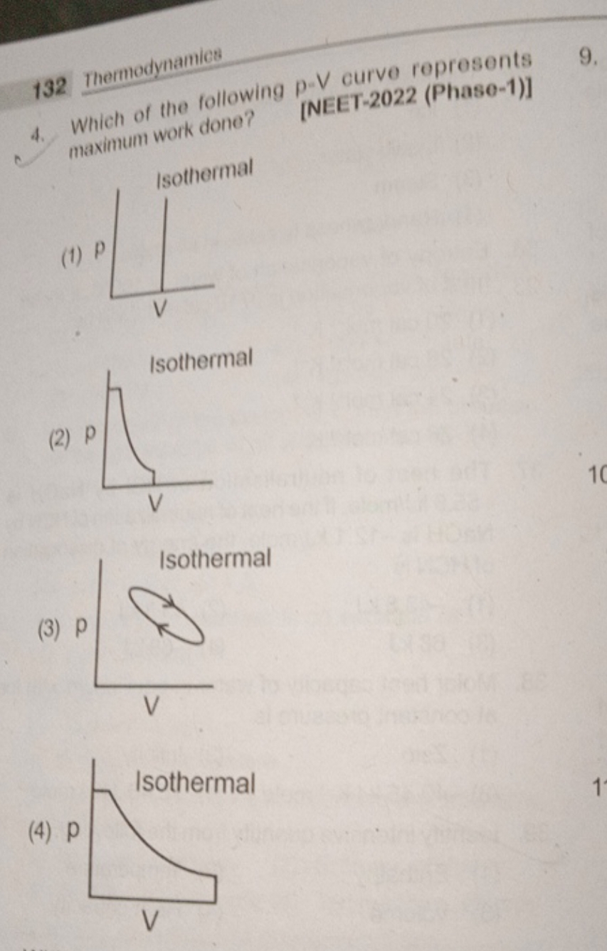 4. Which of the following p−V curve represents
132 Themodynamics
9.
ma