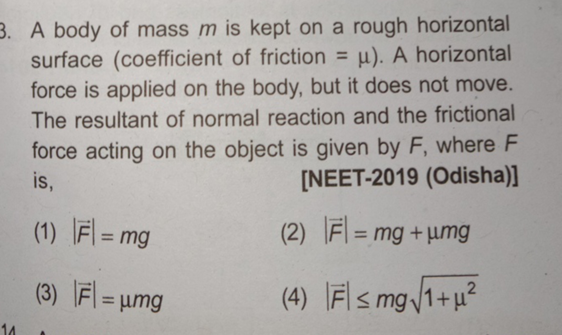 A body of mass m is kept on a rough horizontal surface (coefficient of