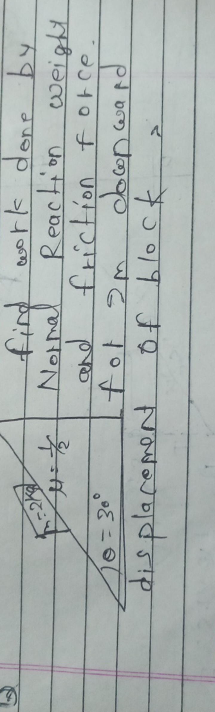 12
find work dene by
Normal Reaction weight and friction force.
fol 2 