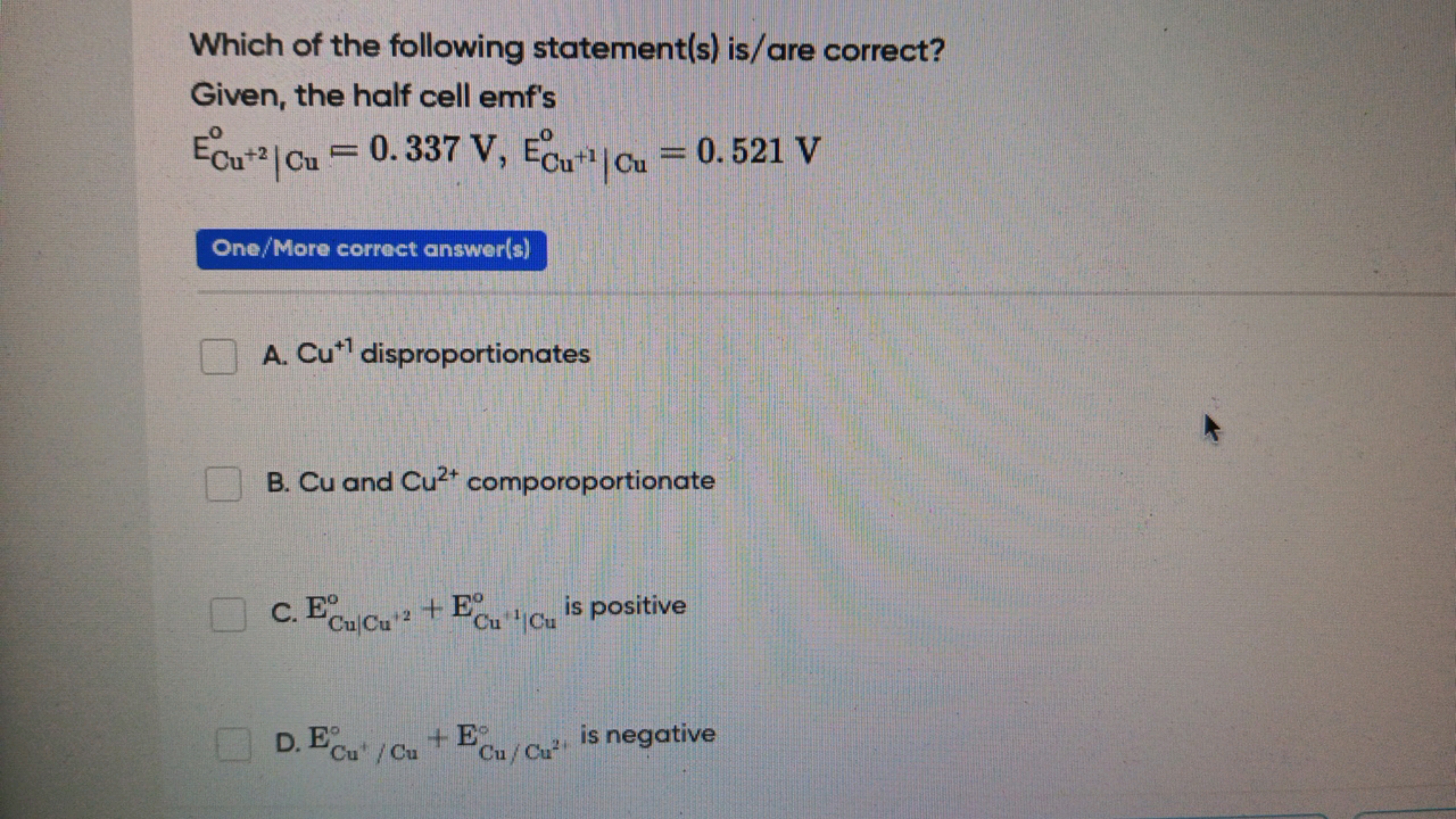 Which of the following statement(s) is/are correct?
Given, the half ce