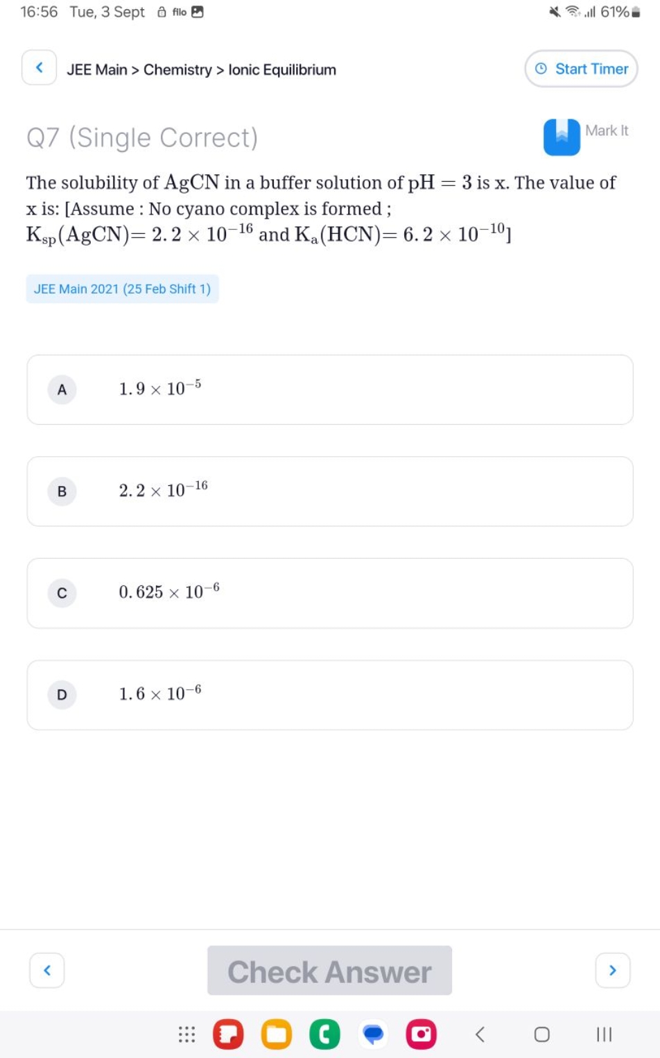 16:56 Tue, 3 Sept
θ filo □
《 - . . . 61\%

JEE Main > Chemistry > loni