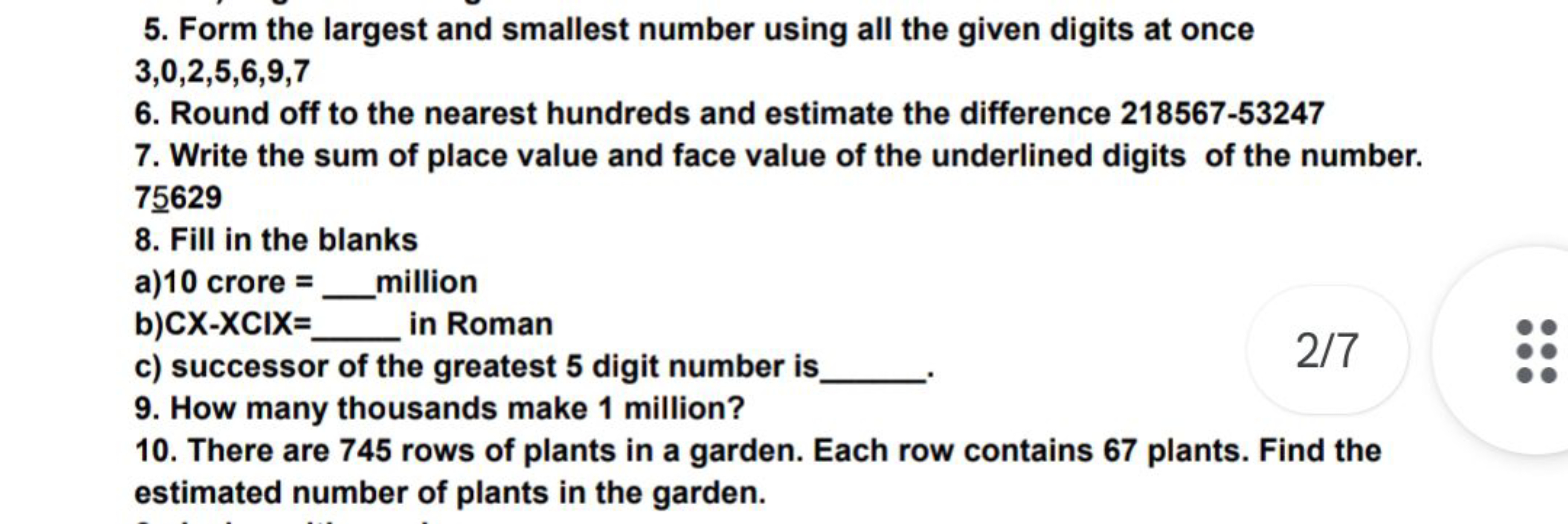 5. Form the largest and smallest number using all the given digits at 