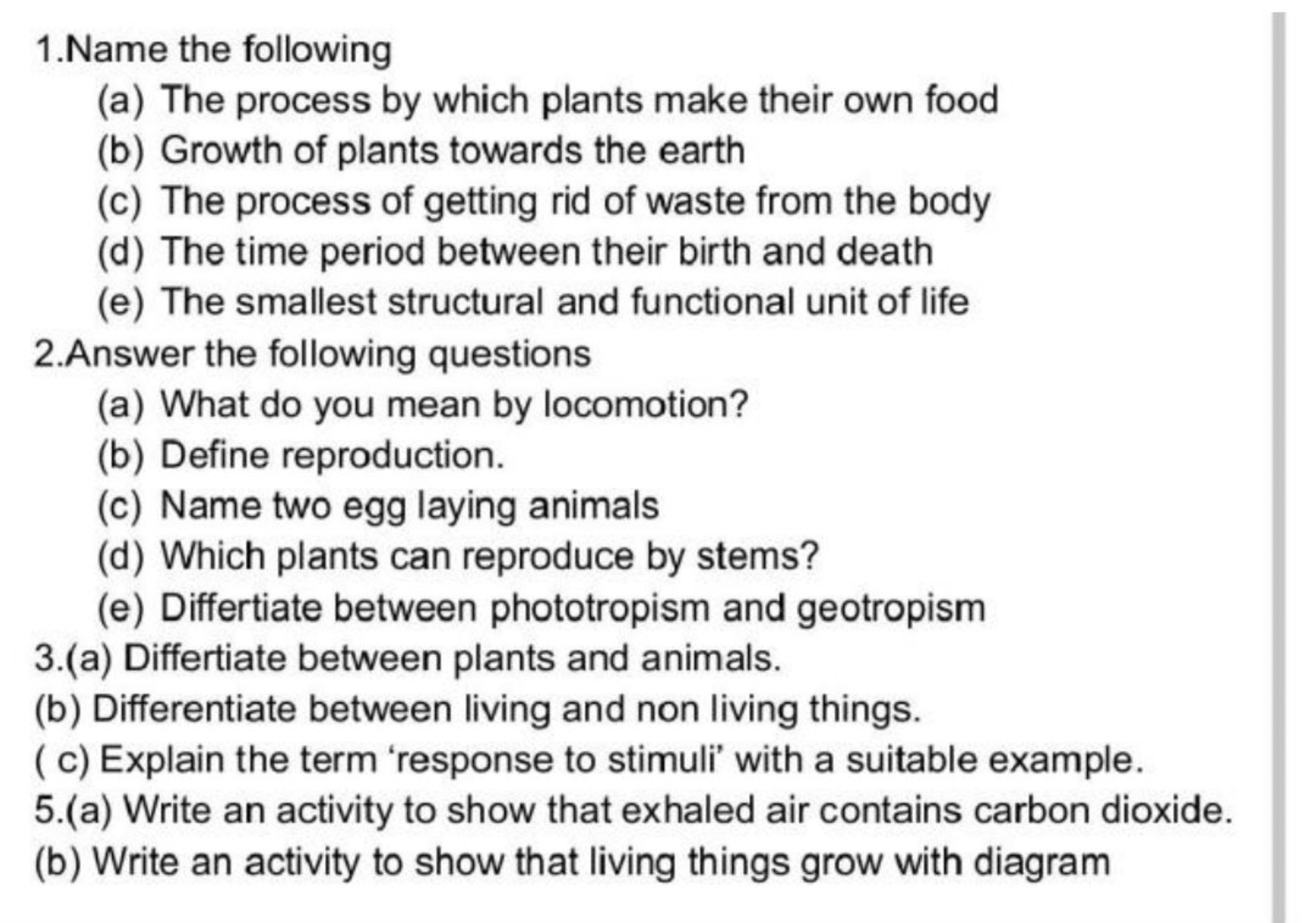 1.Name the following
(a) The process by which plants make their own fo