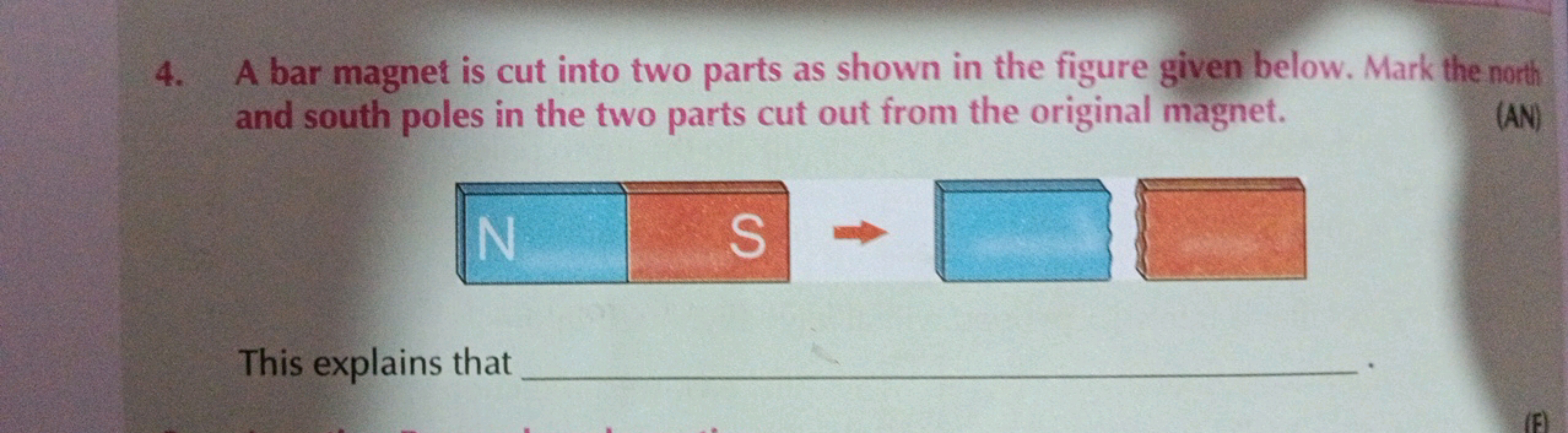 4. A bar magnet is cut into two parts as shown in the figure given bel